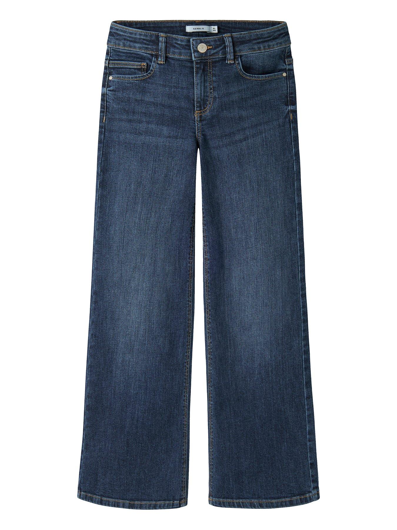 Name It Girls Polly Extra Wide Jeans - Dark Blue Denim