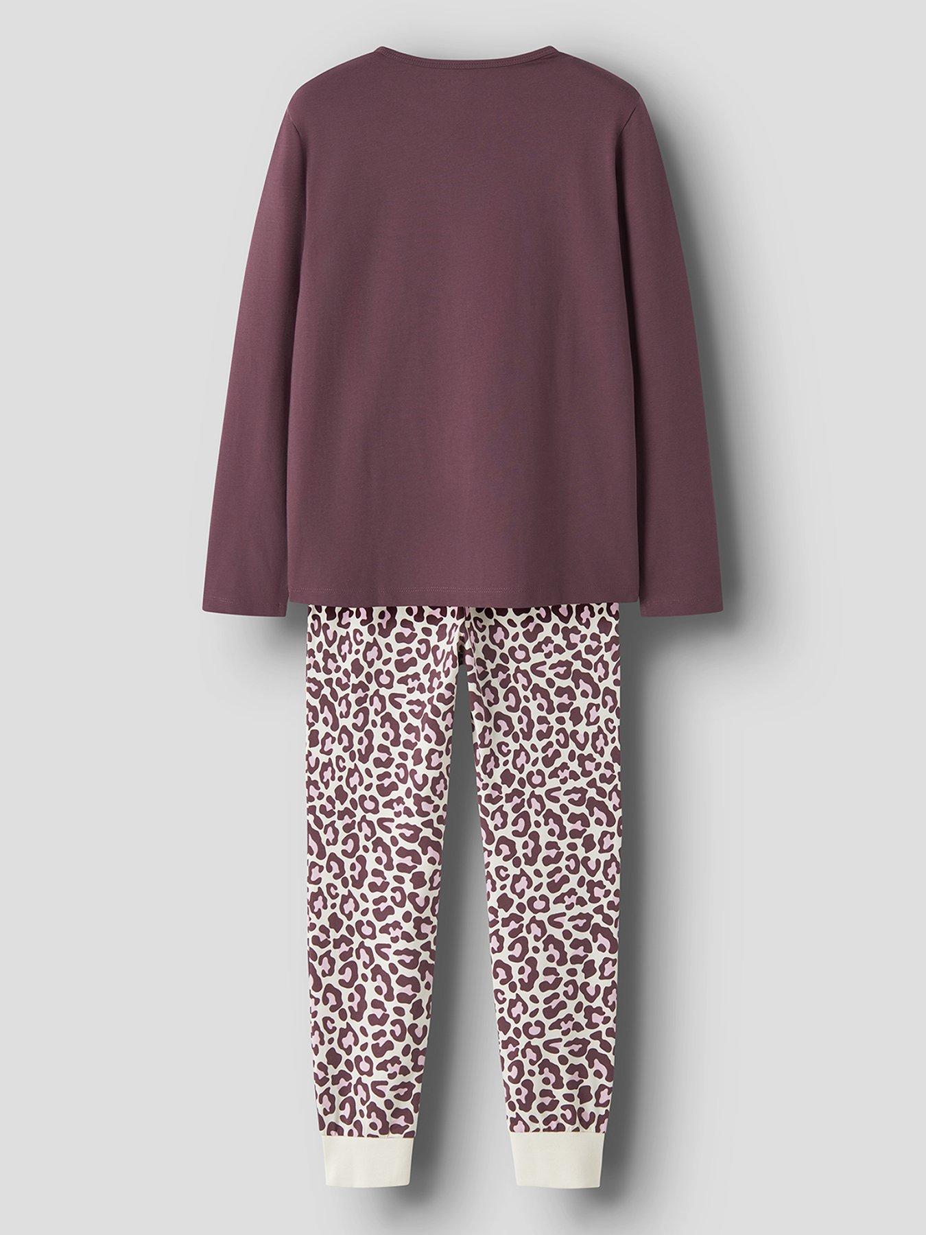 Image 2 of 4 of Name It Girls Bow Print Leopard Pyjamas - Brown