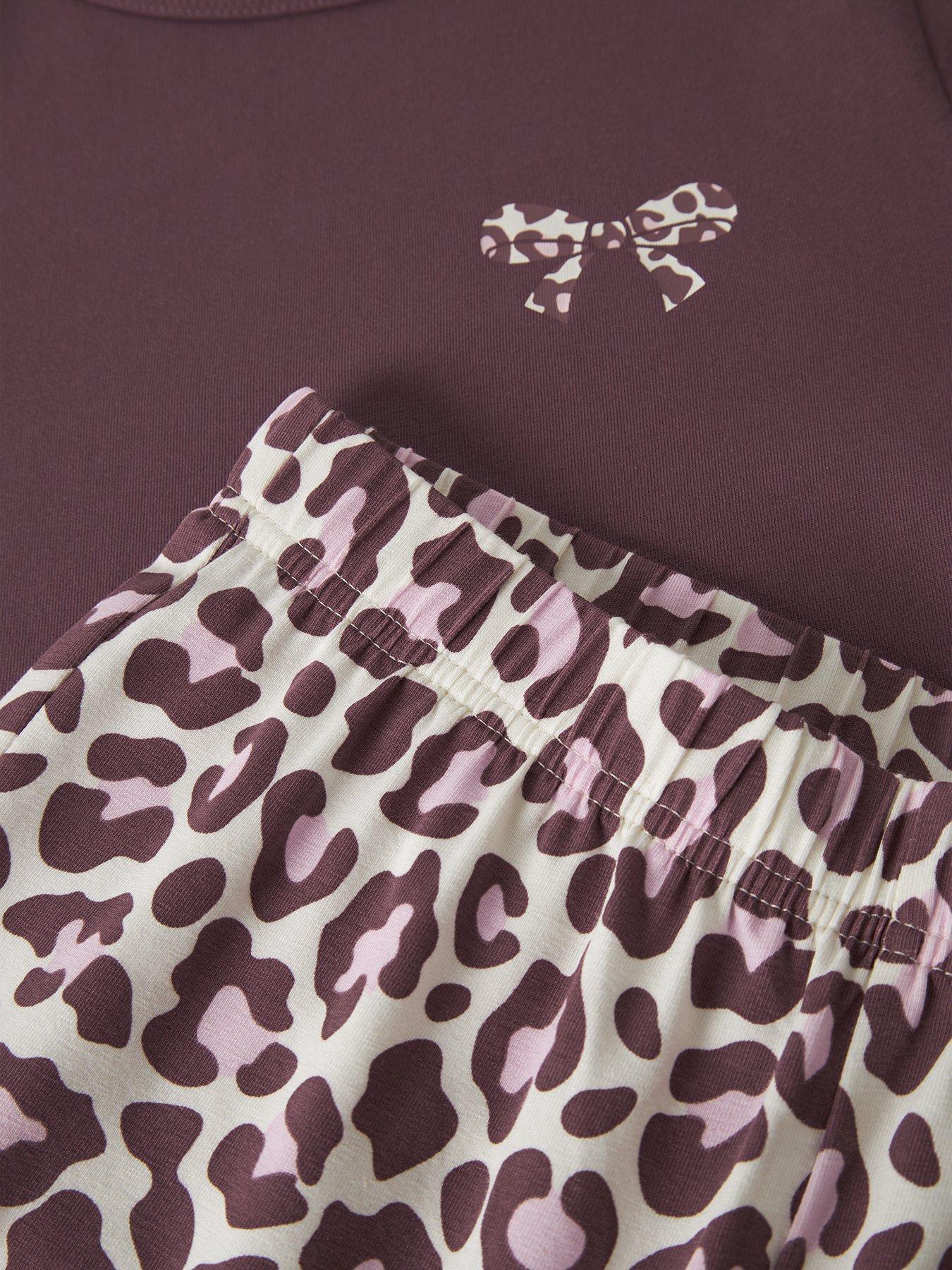 Image 4 of 4 of Name It Girls Bow Print Leopard Pyjamas - Brown