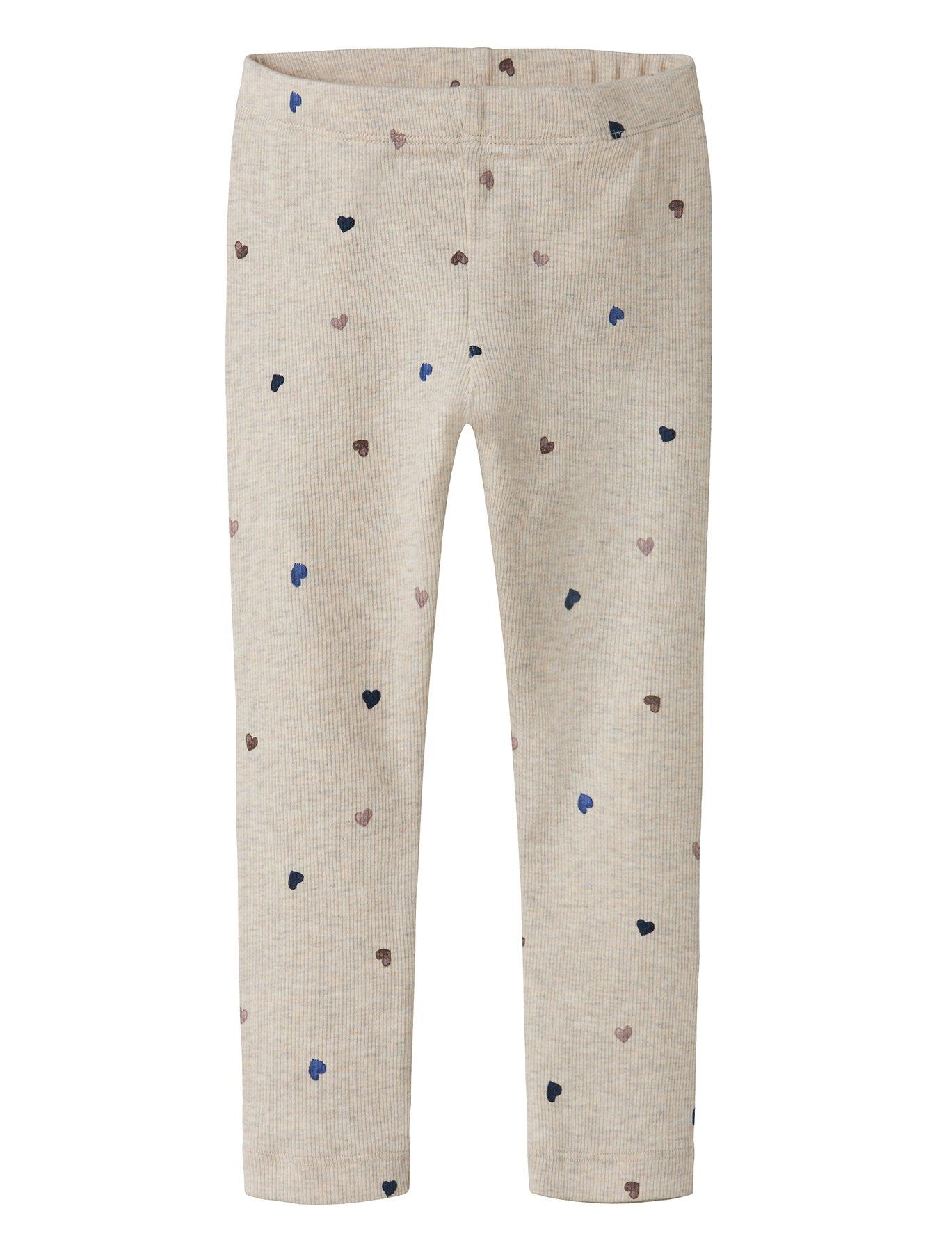 Name It Mini Girls Heart Print Rib Leggings, Peyote Melange, Size Age: 1.5-2 Years
