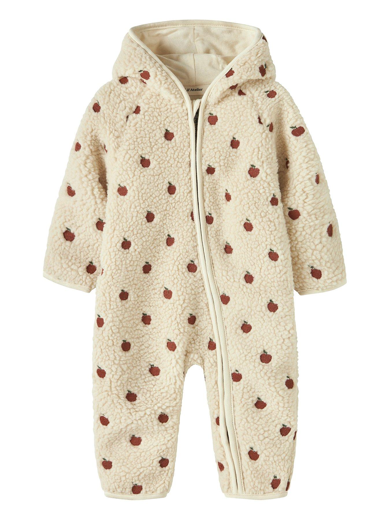 Lil Atelier Baby Girls Apple Embroidered Fleece Pramsuit - Cream