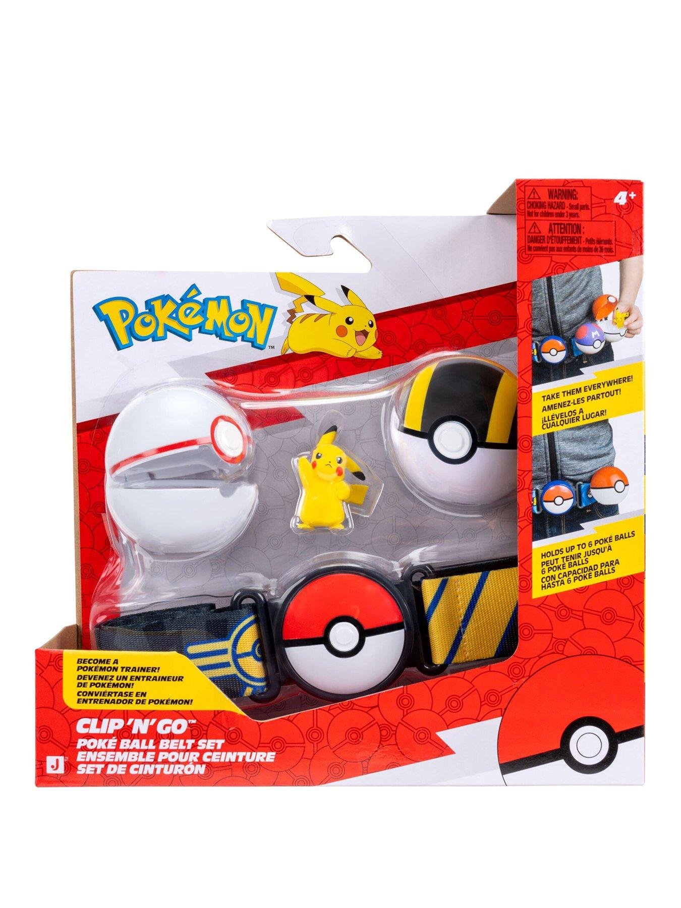 Pokemon Pikachu Clip ‘N' Go Belt Set - 2-Inch Pikachu Battle Figure with Premier Ball, Ultra Ball, and Electric-Type Themed Belt