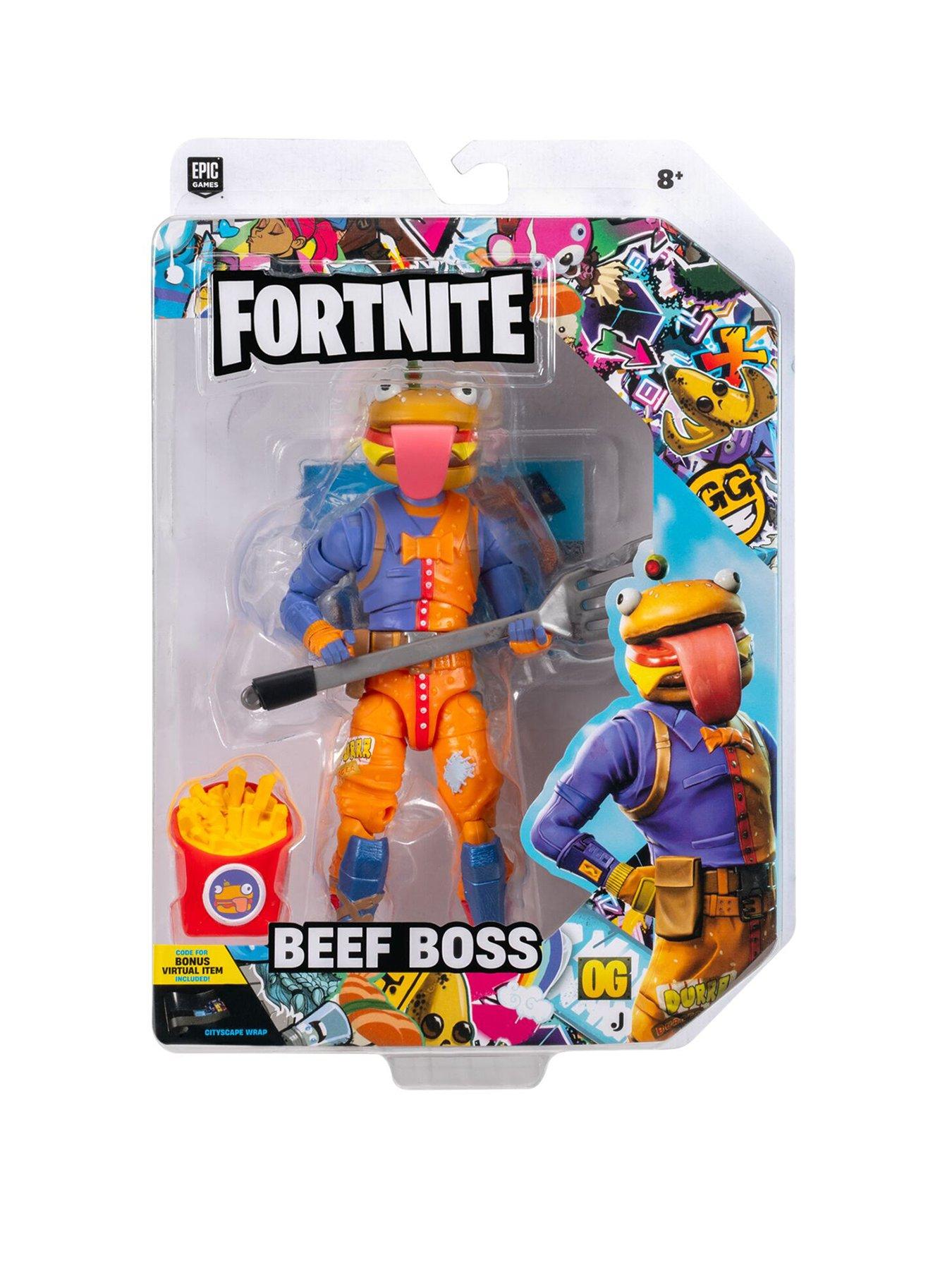 Fortnite Fortnite Legendary Beef Boss - 6-inch Articulated Figure with Harvesting Tool, Back Bling, and Code for Bonus Virtual Item