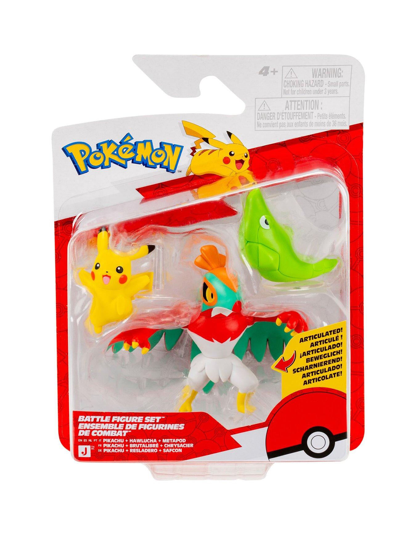 Pokemon Battle Figure 3 Pack - Features 2-Inch Metapod and Pikachu and 3-Inch Hawlucha Battle Figures