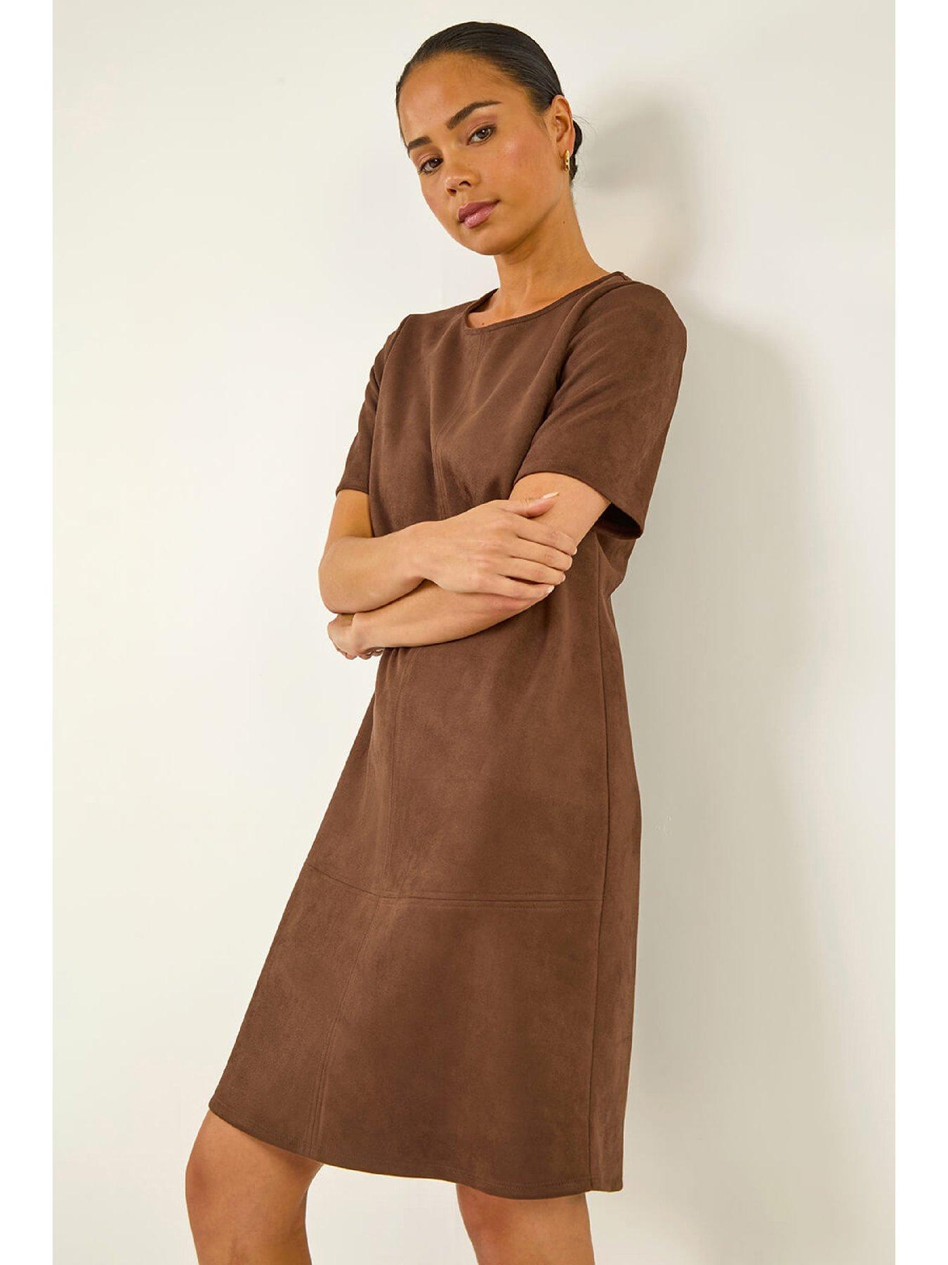Roman Petite Faux Suede Stretch Shift Dress