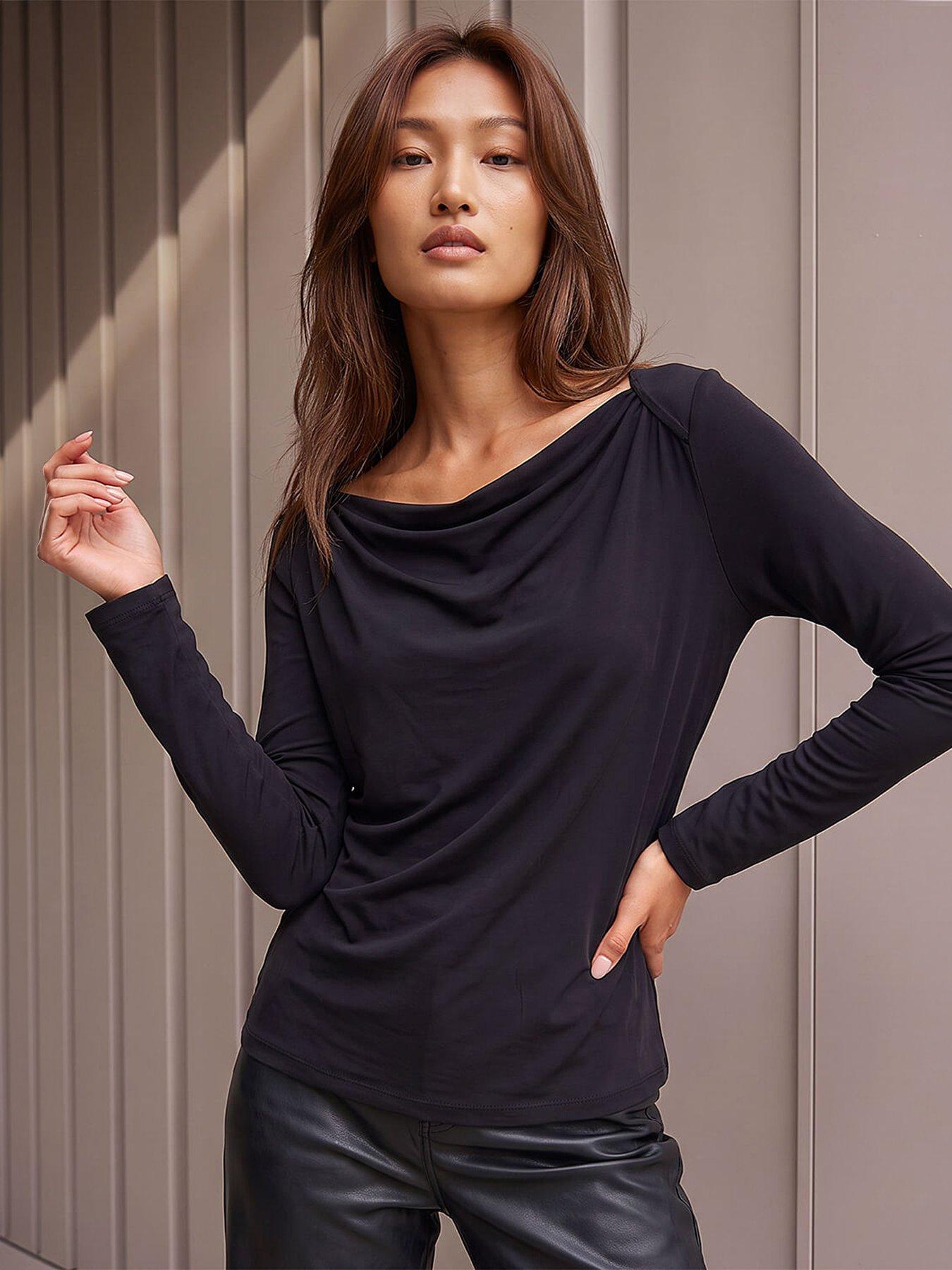 Roman Women's Black Cowl Neck Premium Stretch Top In | : Size 10 - Image 2