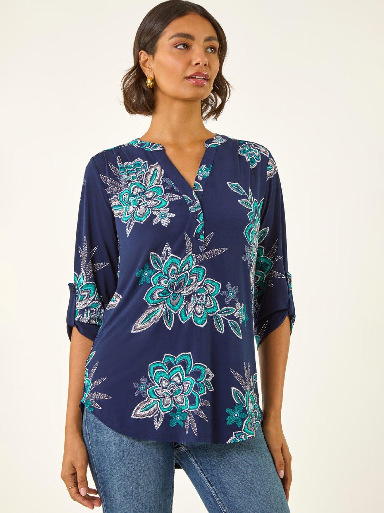 Image 1 of 5 of Roman Floral Puff Print Stretch Shirt