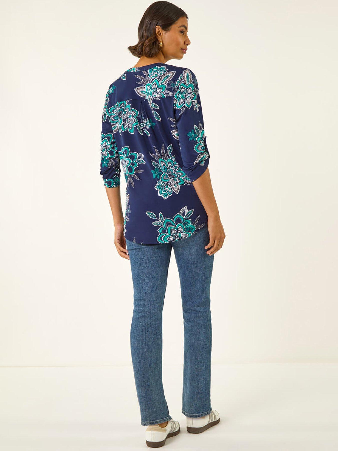 Image 2 of 5 of Roman Floral Puff Print Stretch Shirt