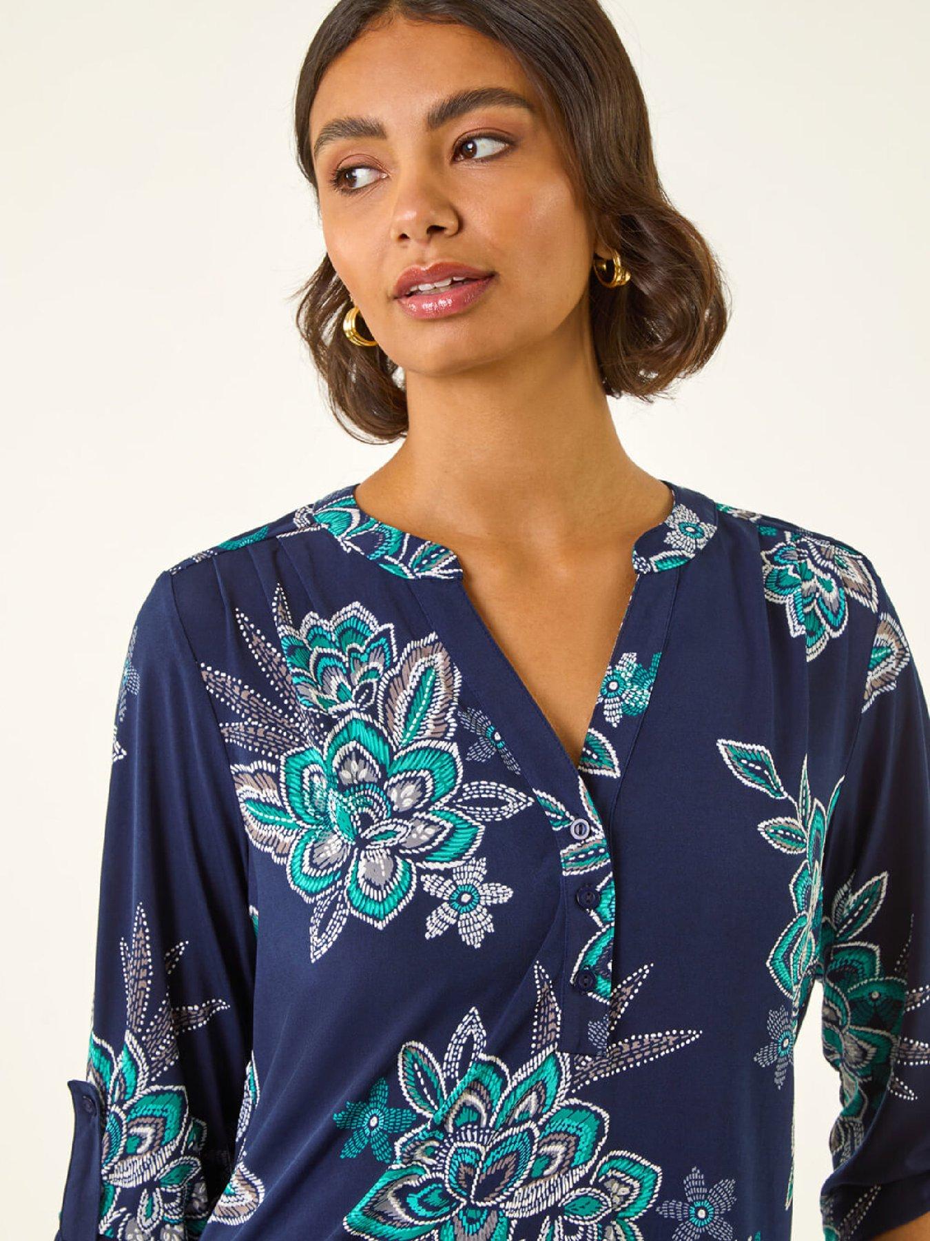Image 4 of 5 of Roman Floral Puff Print Stretch Shirt