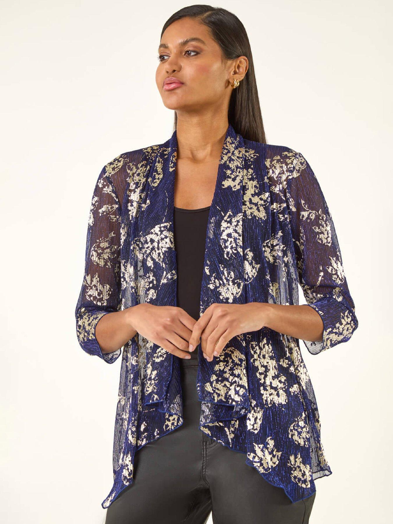 Image 1 of 4 of Roman Floral Plisse Jersey Cardigan