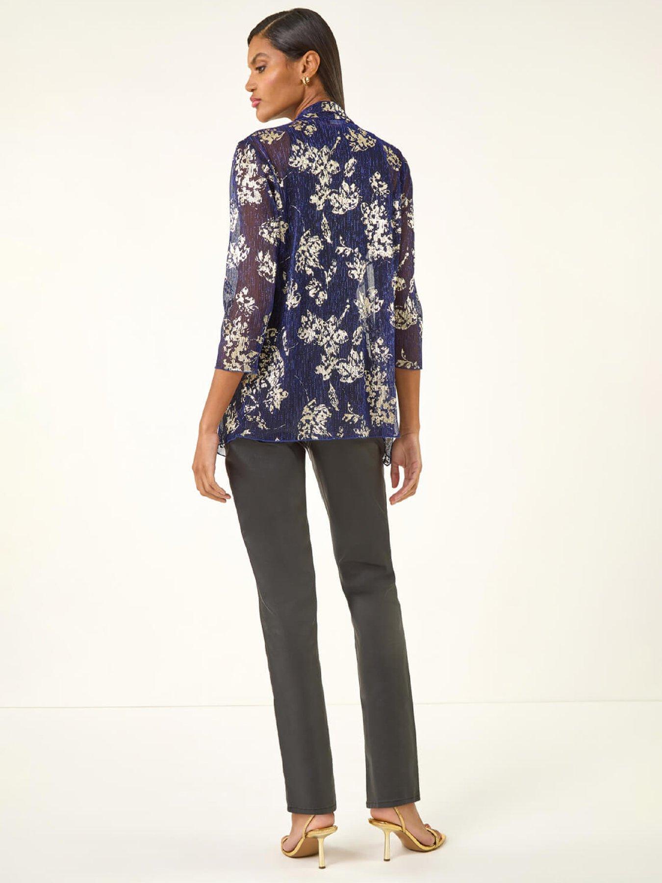Image 2 of 4 of Roman Floral Plisse Jersey Cardigan