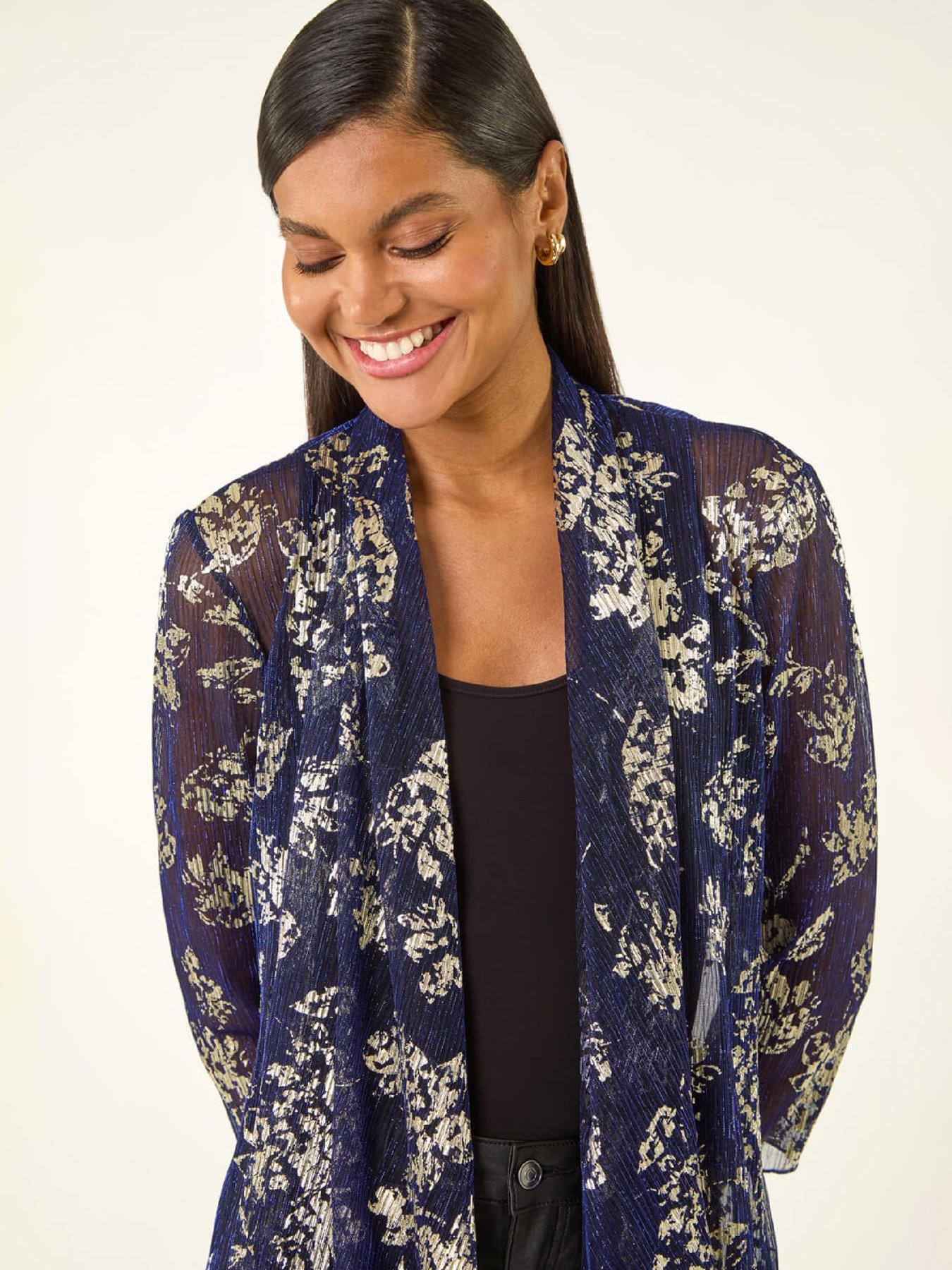 Image 4 of 4 of Roman Floral Plisse Jersey Cardigan