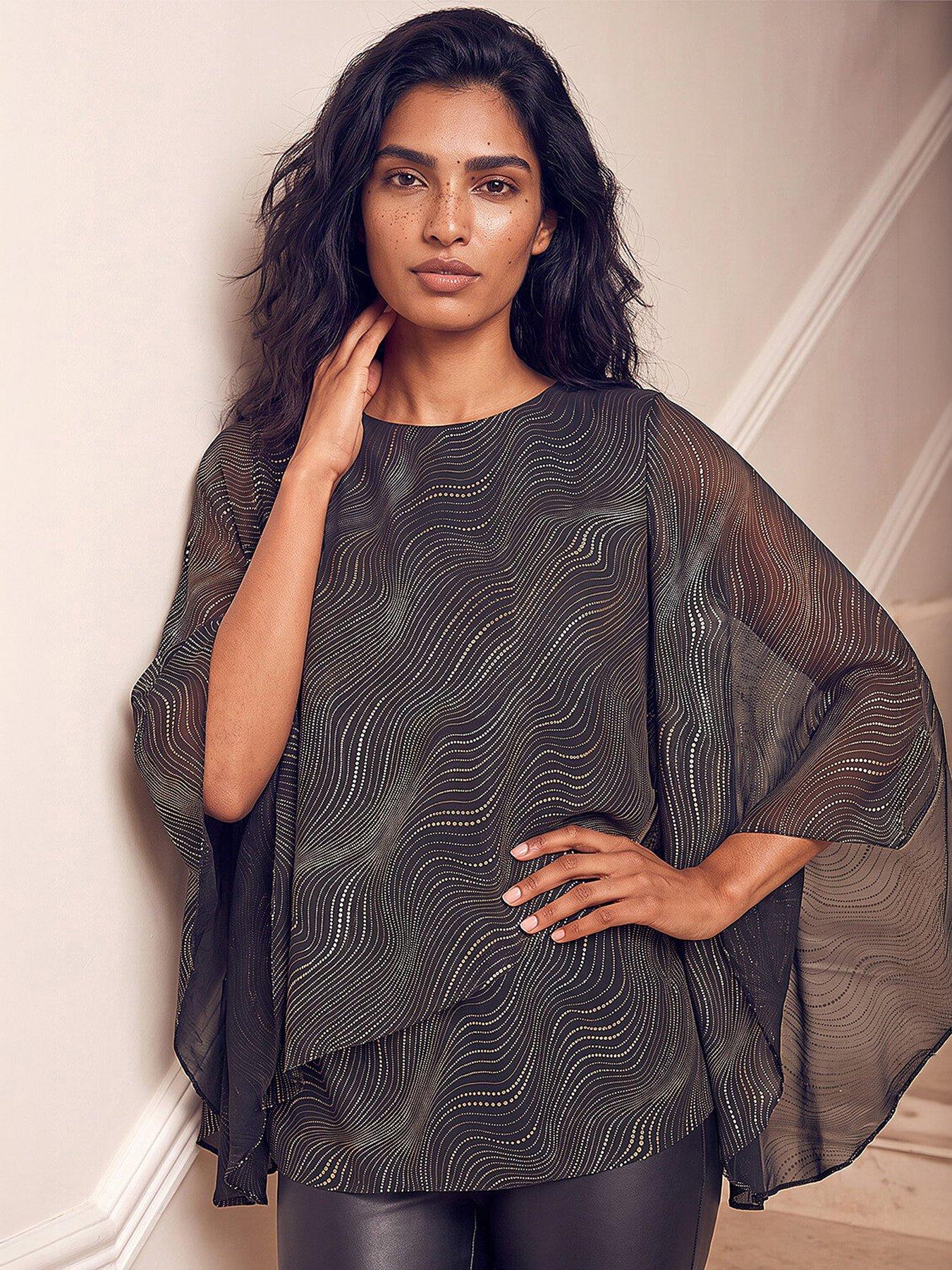 Roman Women's Black Wavy Spot Foil Overlay Top In | Size: 20 - Image 2