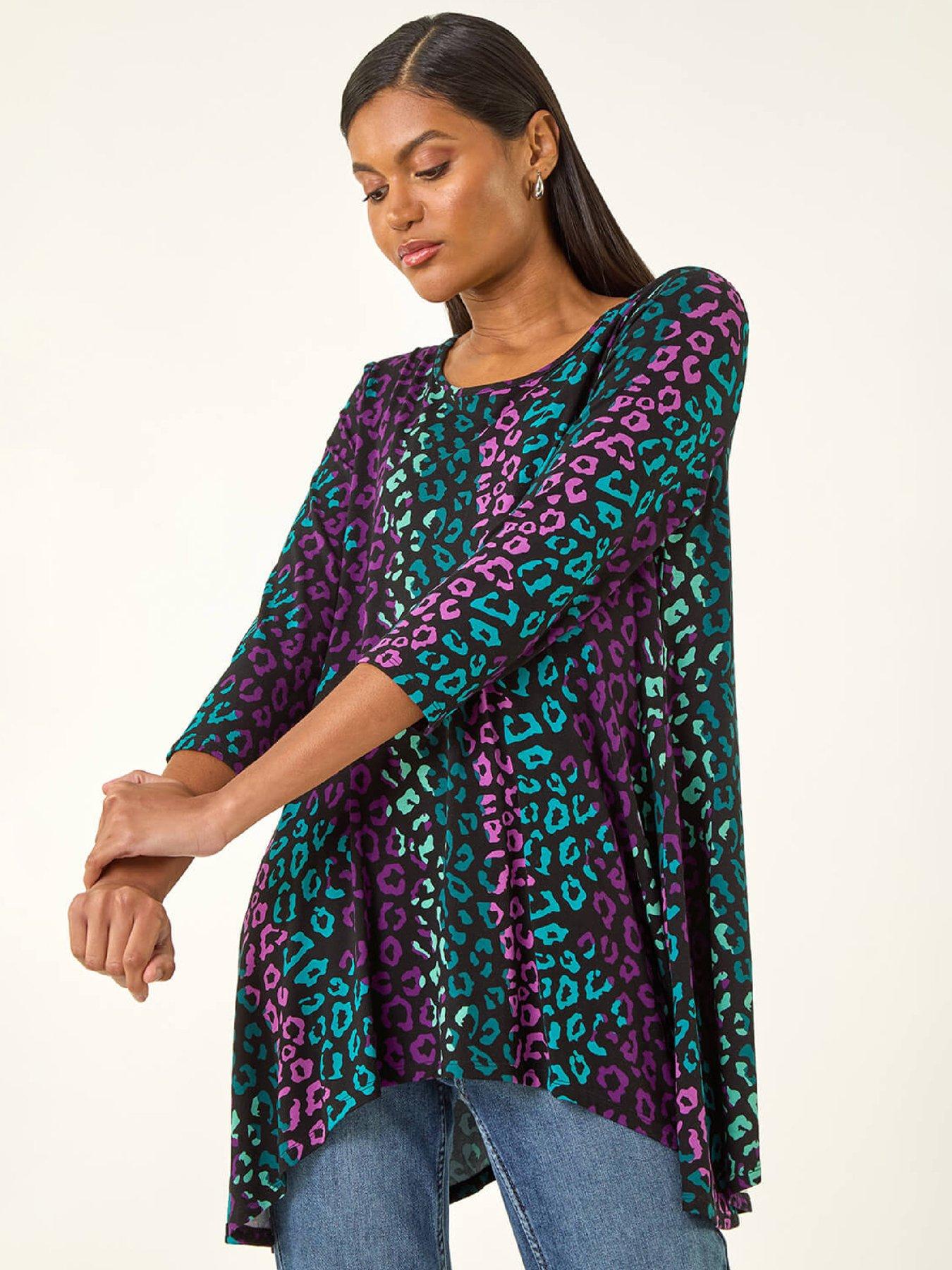 Roman Animal Print Hanky Hem Stretch Top