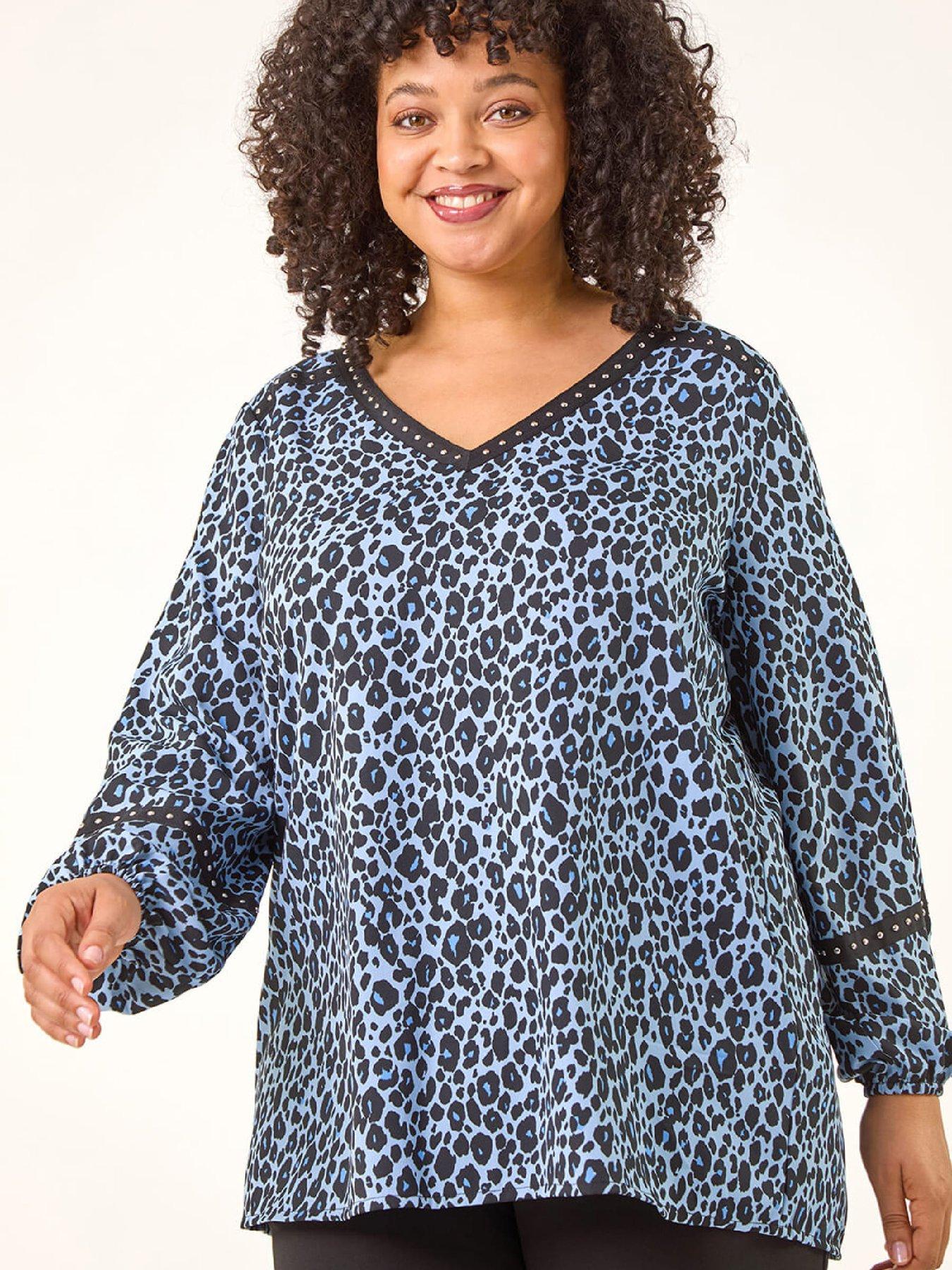 Roman Curve Animal Print Studded Top
