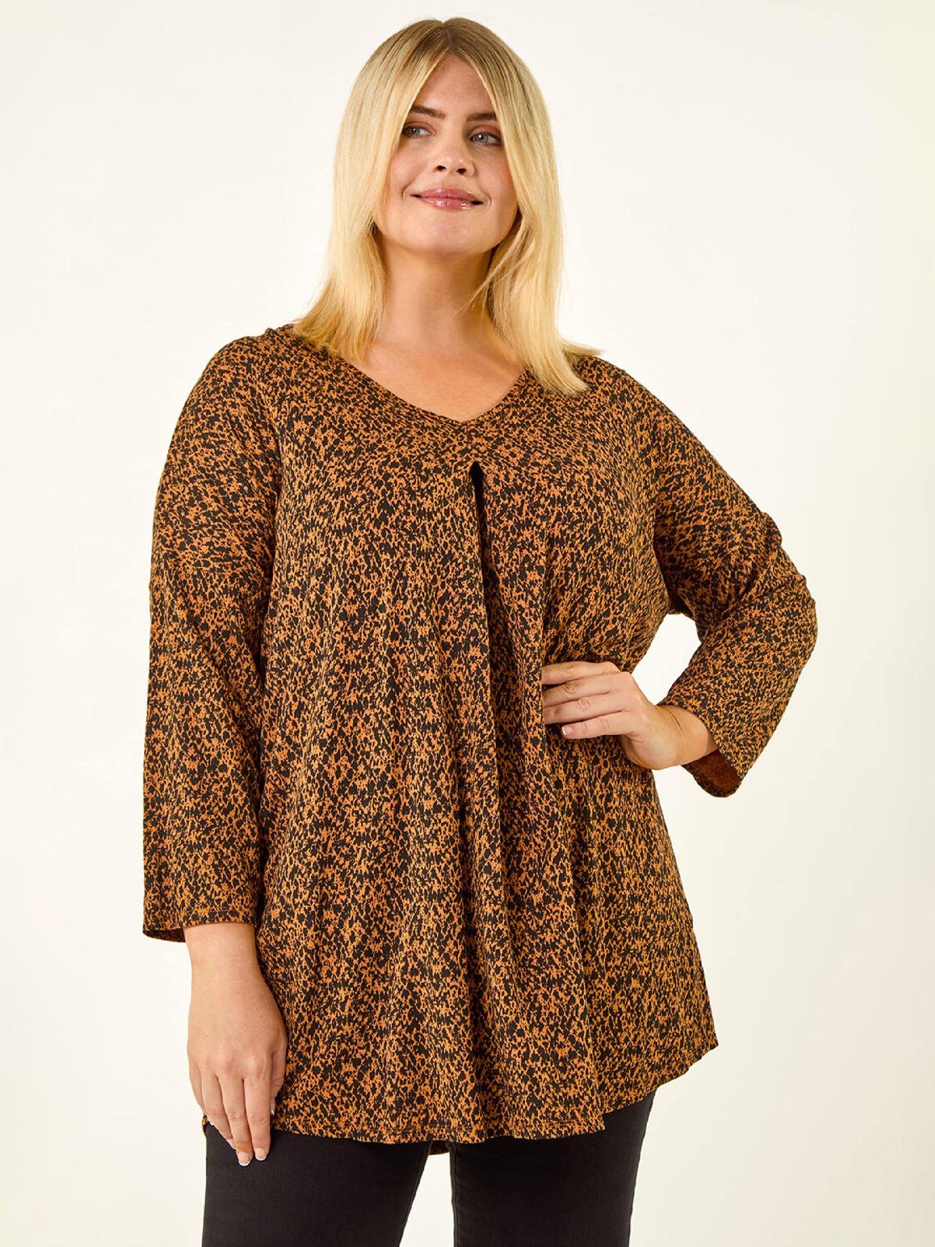 Roman Curve Spot Print V-neck Tunic Top