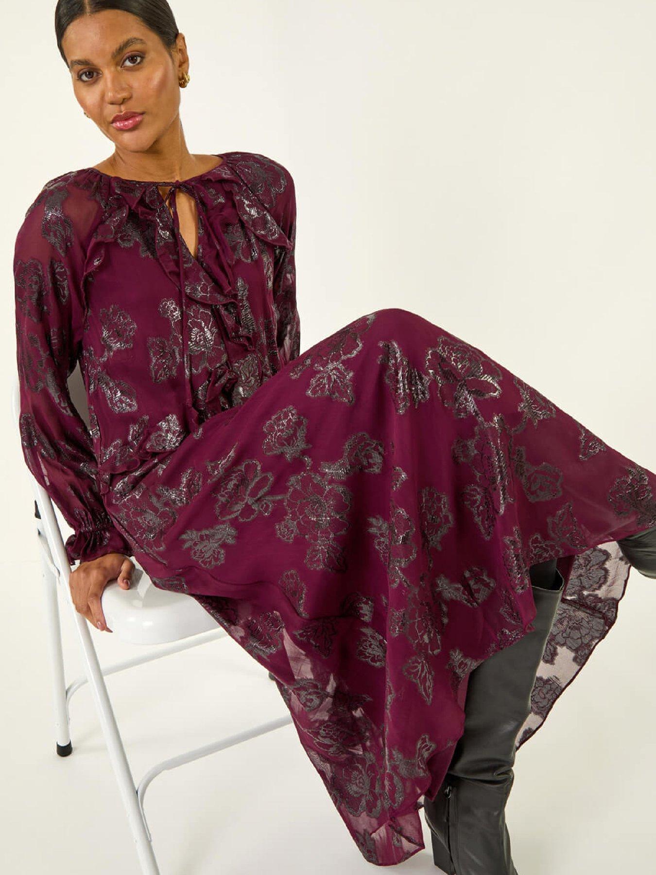 Roman Floral Brocade Frill Midi Dress