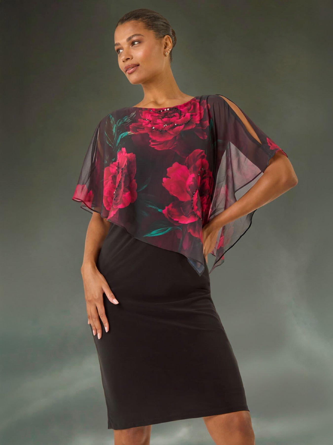 Image 1 of 5 of Roman Floral Overlay Premium Stretch Dress