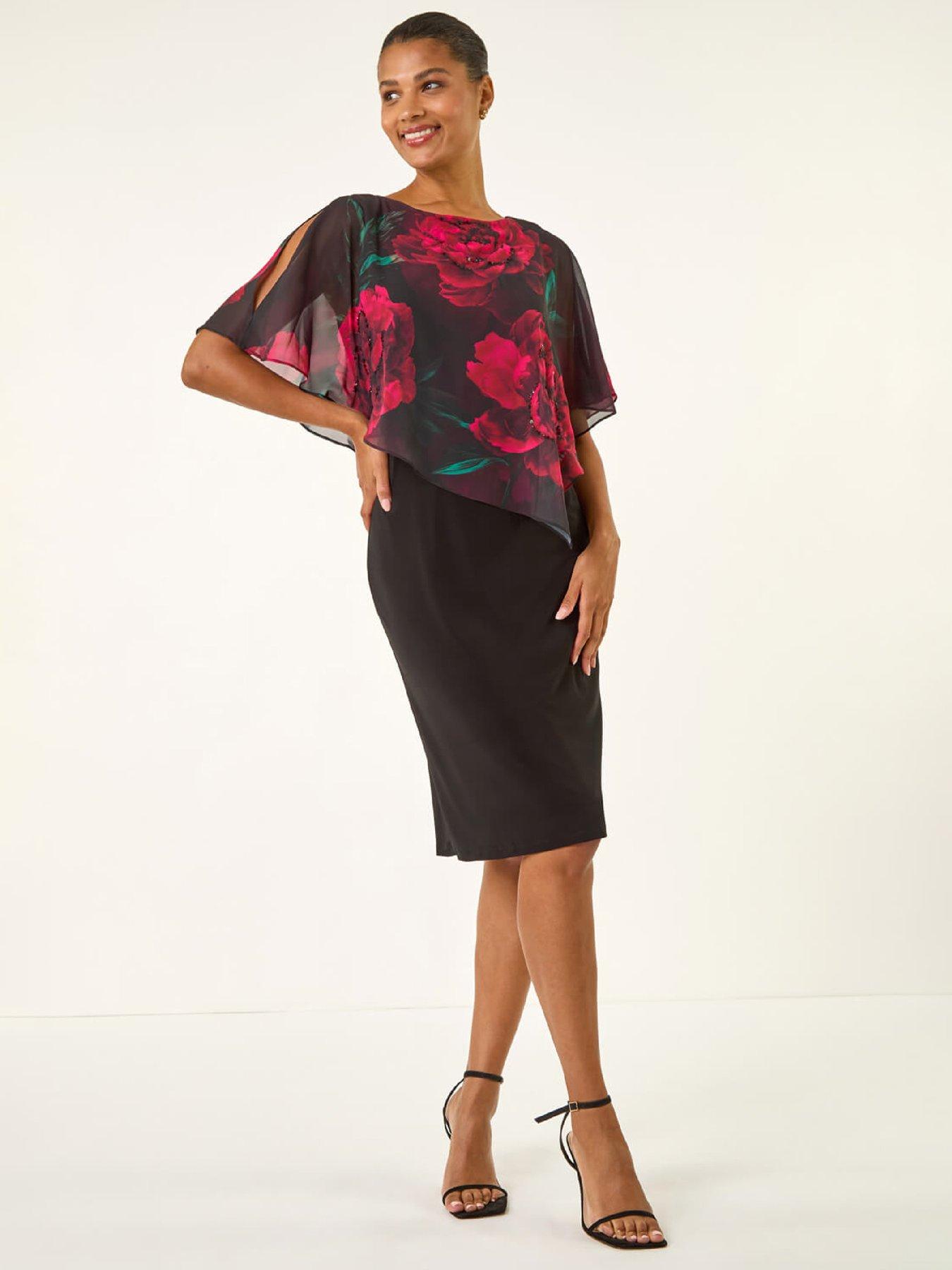 Image 3 of 5 of Roman Floral Overlay Premium Stretch Dress
