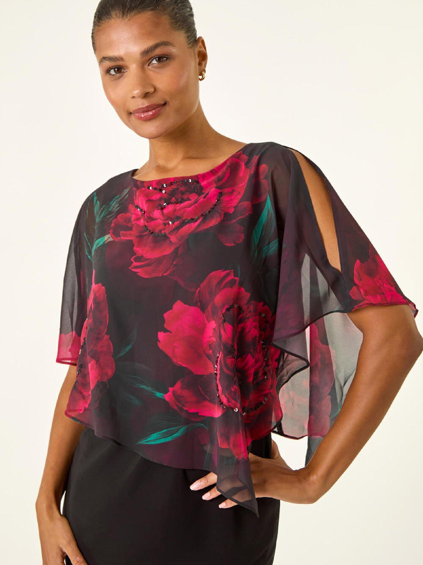 Image 4 of 5 of Roman Floral Overlay Premium Stretch Dress