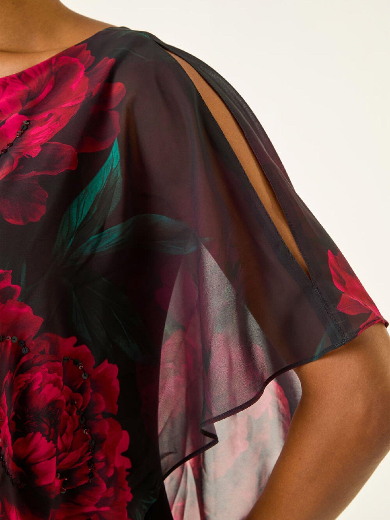 Image 5 of 5 of Roman Floral Overlay Premium Stretch Dress