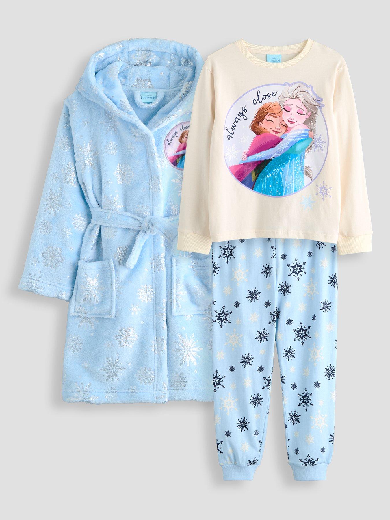 Image 1 of 6 of The Very Collection Girls Disney Frozen 3pc Fleece Dressing Gown Pyjamas Set - Blue
