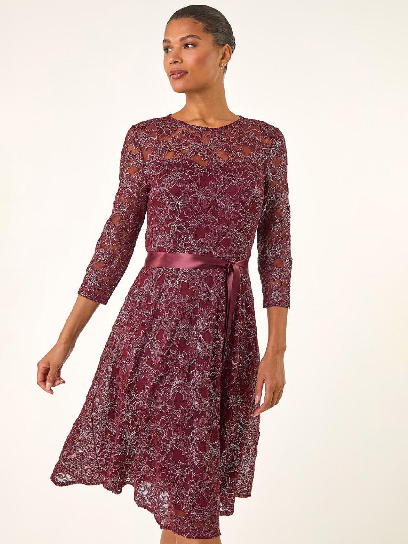 Roman Metallic Lace Stretch Dress