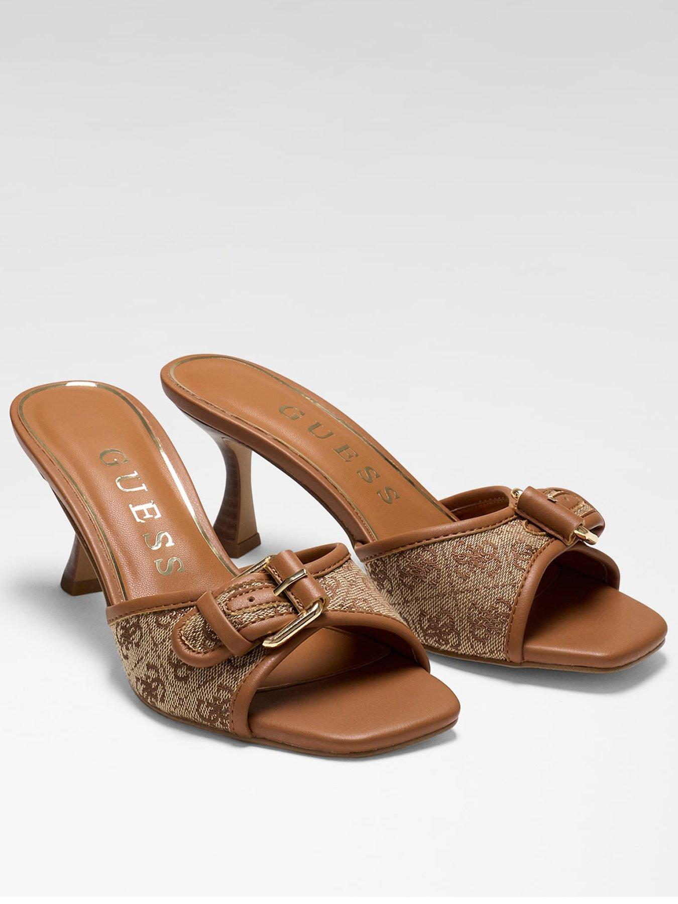 Image 1 of 4 of Guess Dista Slip On Heeled Sandal - Beige