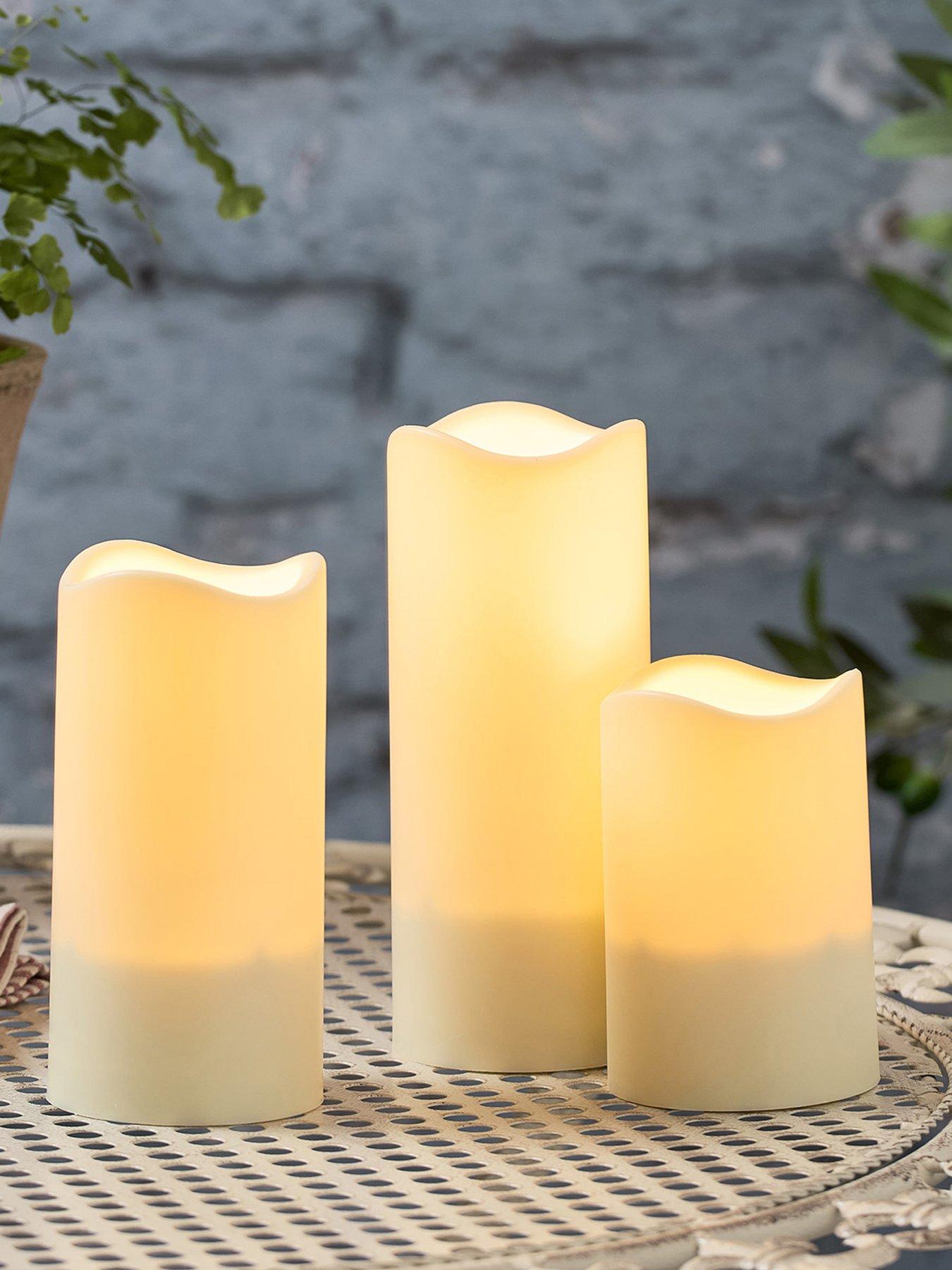 Lights4Fun Set of 3 Solar Powered LED Pillar Candles