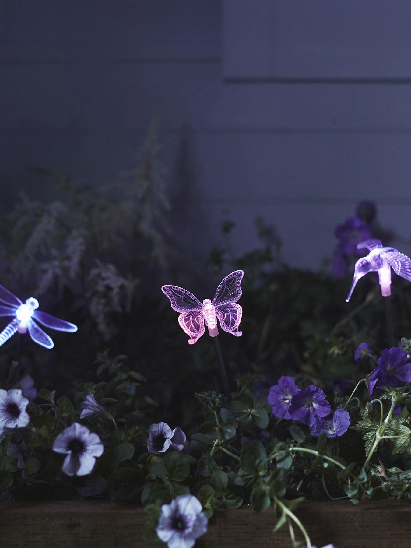 Lights4Fun 3 Butterfly, Dragonfly And Bird Solar Stakes