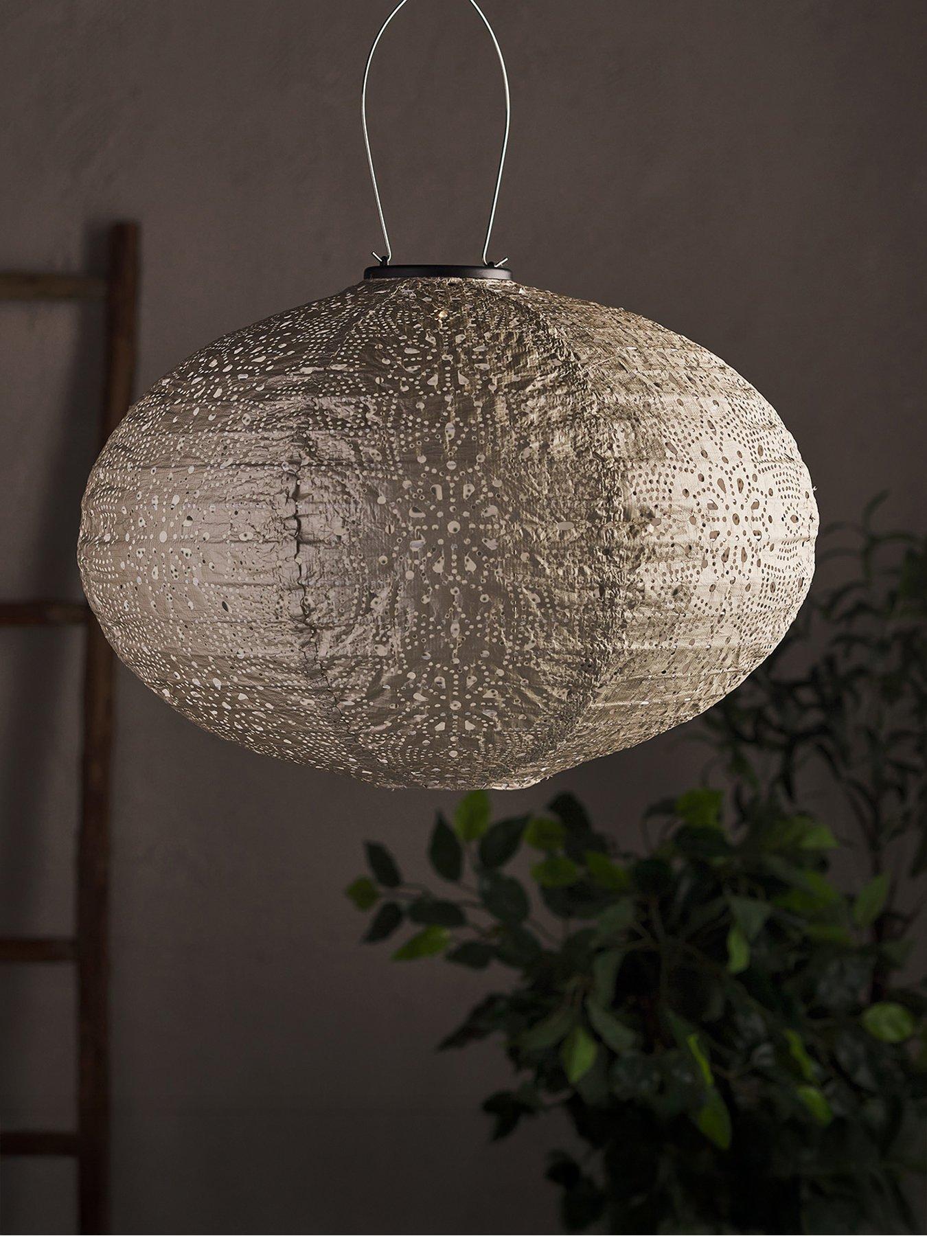 Lights4Fun Tyvek Silver Moroccan Hanging Solar Lantern