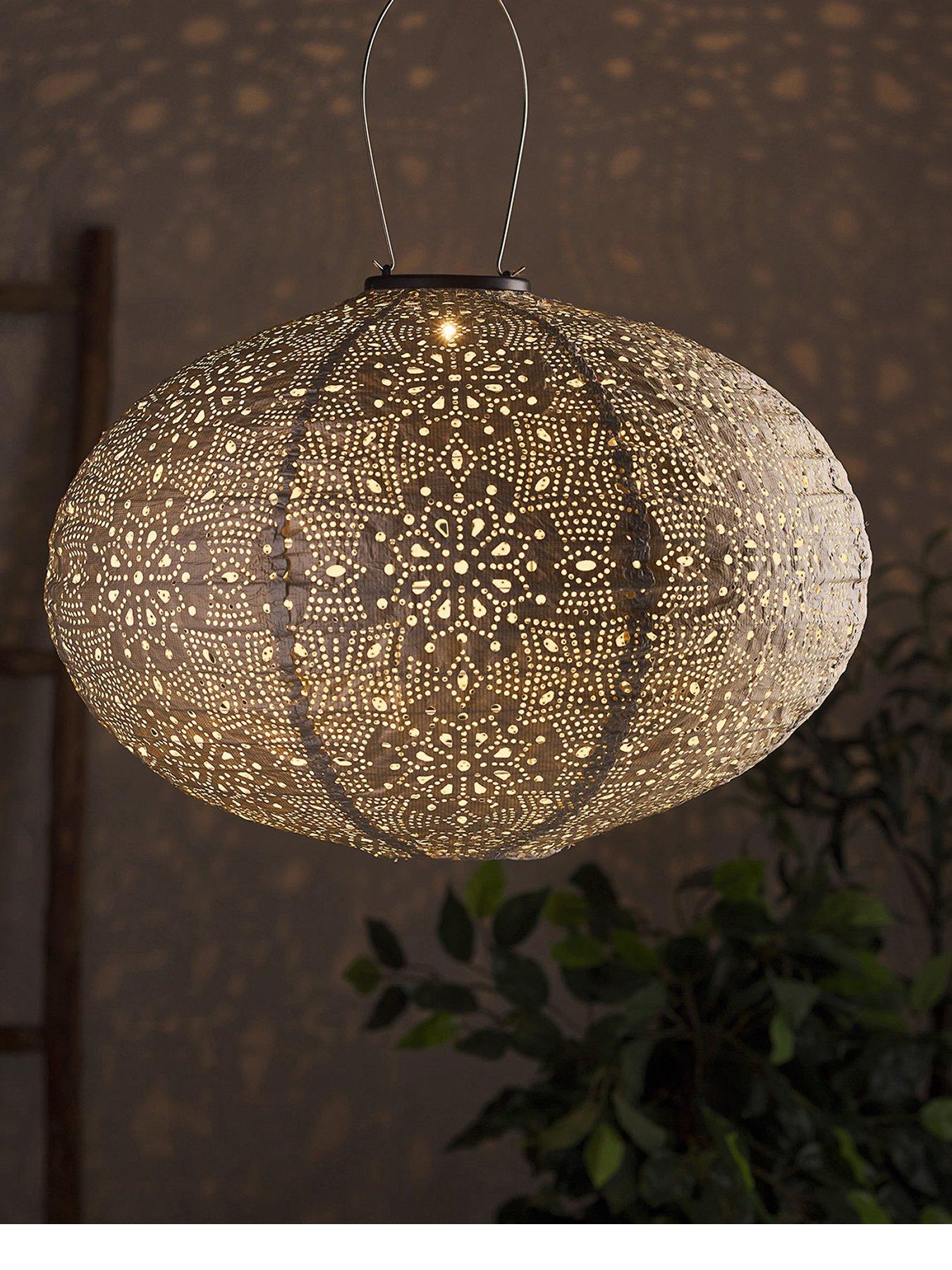Image 2 of 2 of Lights4Fun Tyvek Silver Moroccan Hanging Solar Lantern