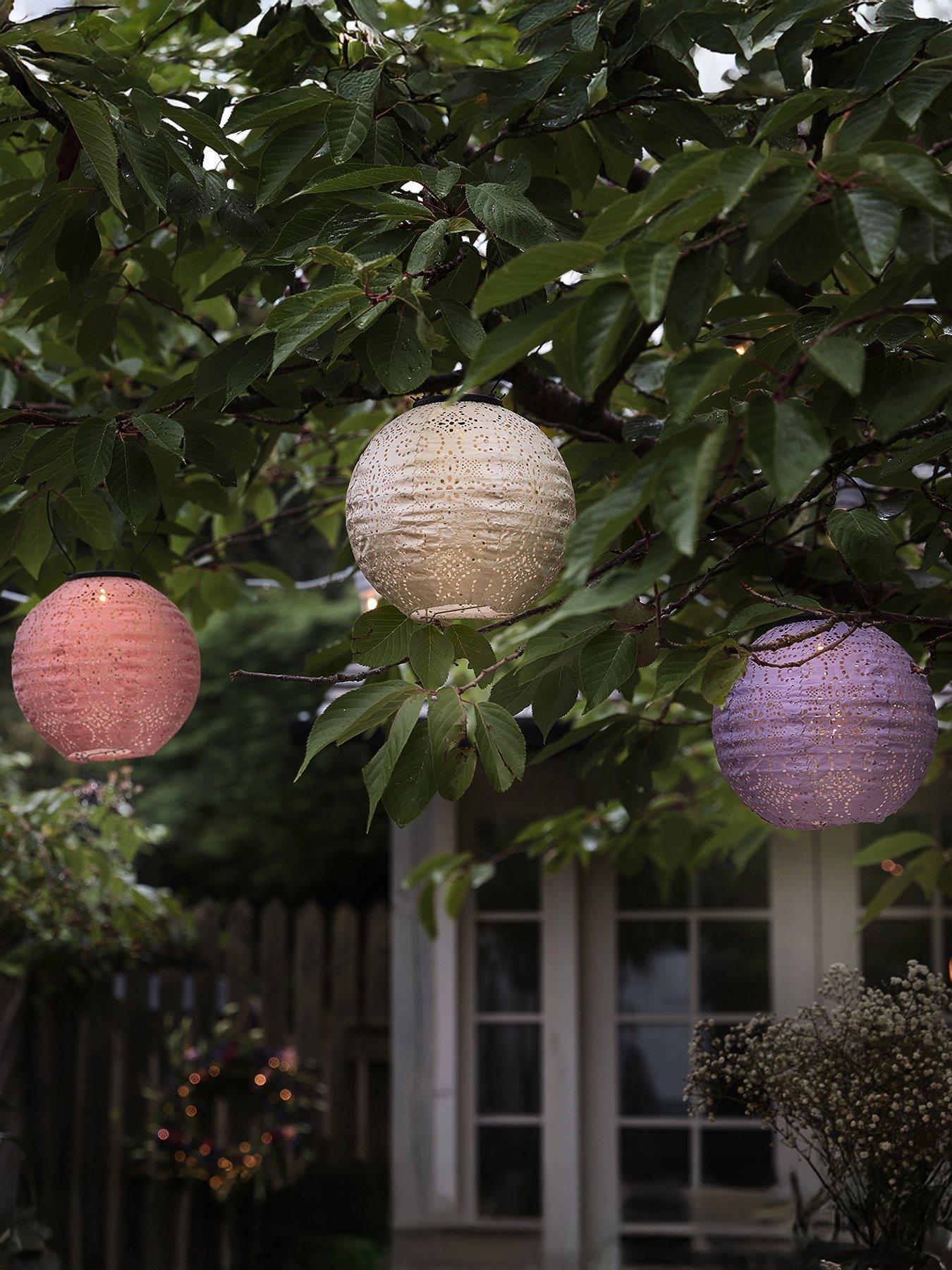 Lights4Fun 3 Round Pastel Tyvek Hanging Solar Lanterns