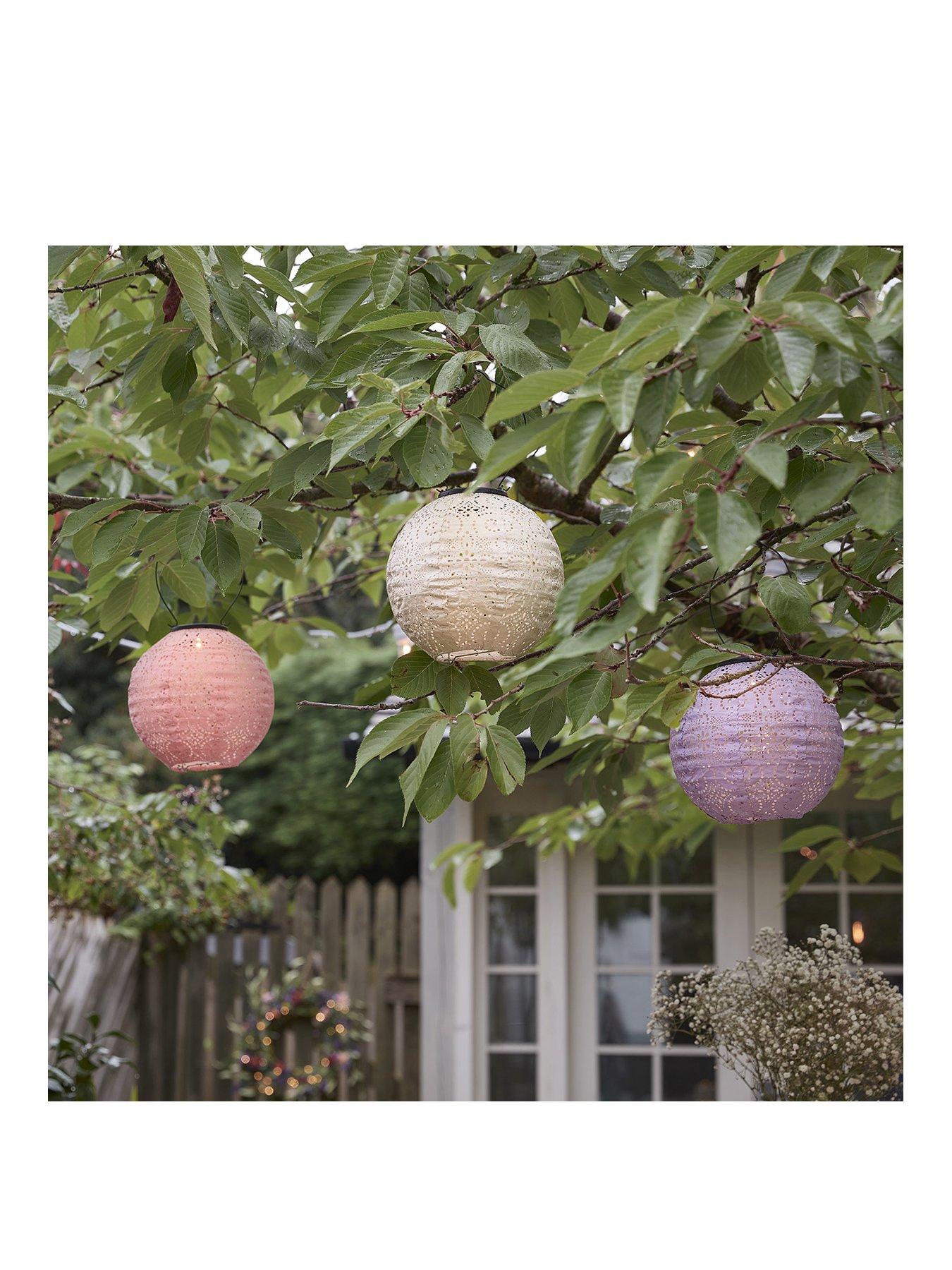 Image 2 of 7 of Lights4Fun 3 Round Pastel Tyvek Hanging Solar Lanterns