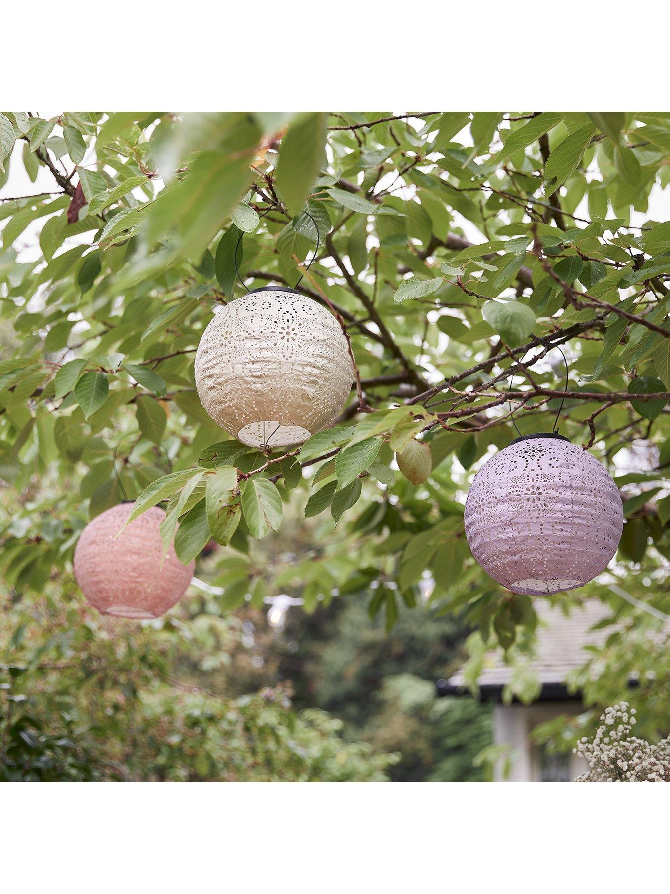 Image 3 of 7 of Lights4Fun 3 Round Pastel Tyvek Hanging Solar Lanterns