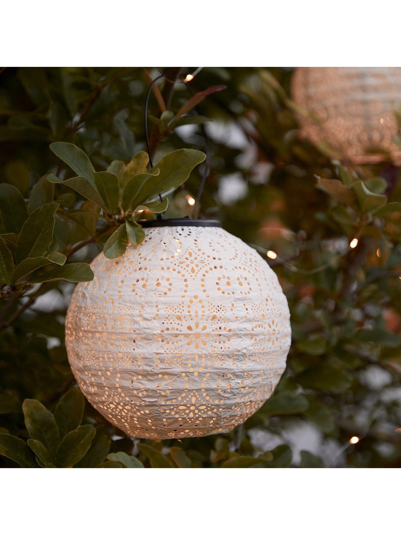 Image 4 of 7 of Lights4Fun 3 Round Pastel Tyvek Hanging Solar Lanterns