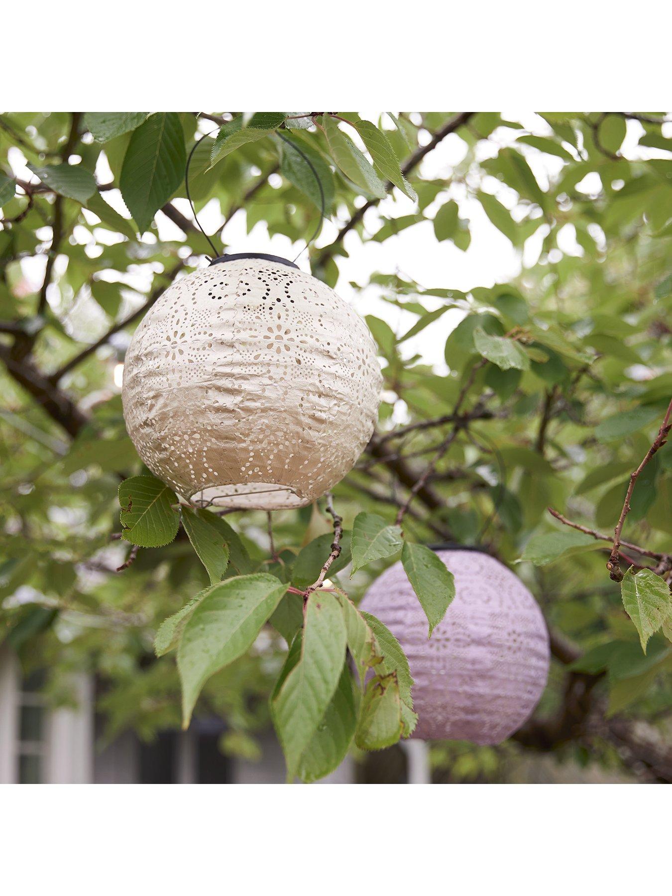 Image 5 of 7 of Lights4Fun 3 Round Pastel Tyvek Hanging Solar Lanterns