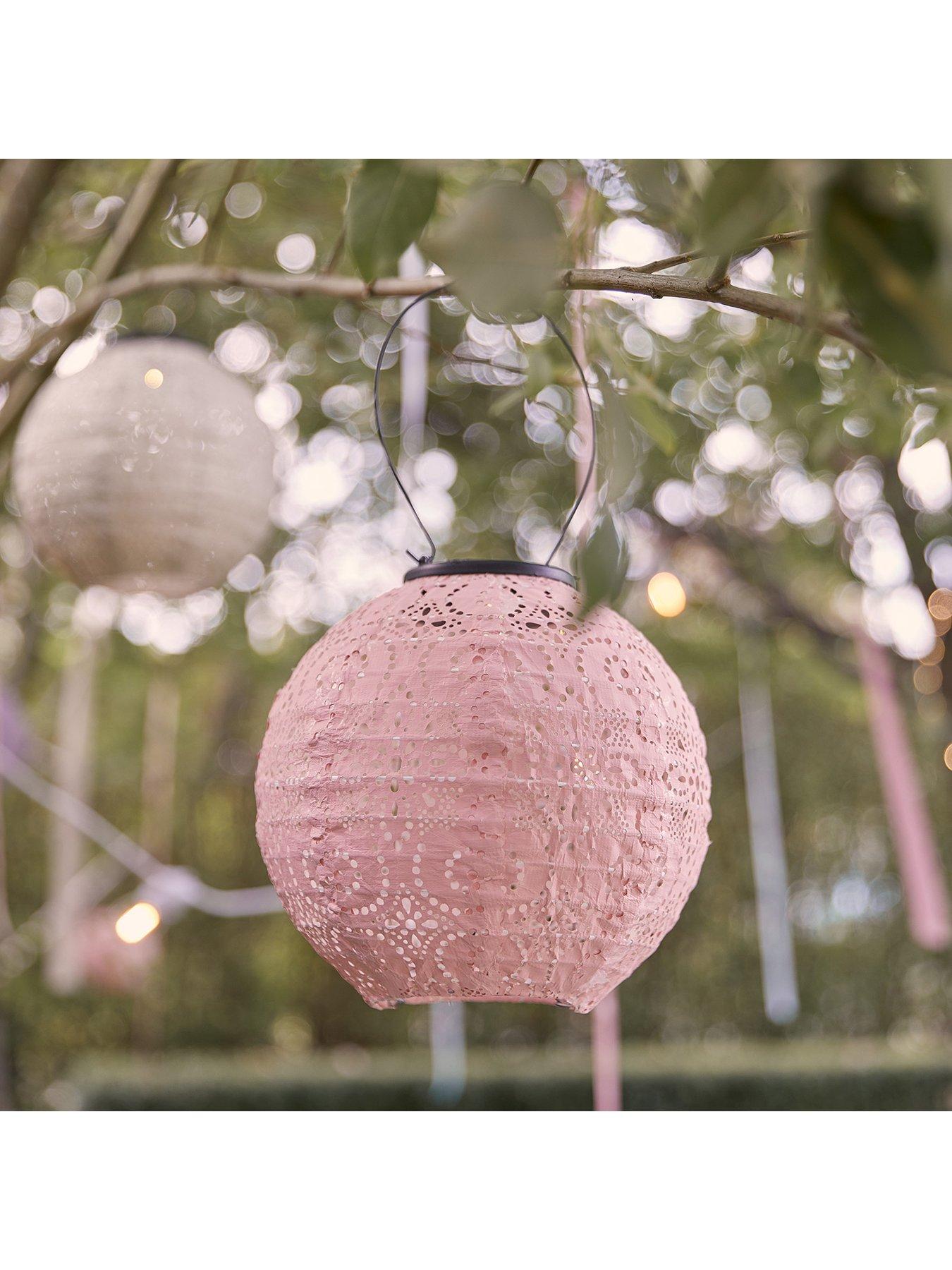 Image 6 of 7 of Lights4Fun 3 Round Pastel Tyvek Hanging Solar Lanterns