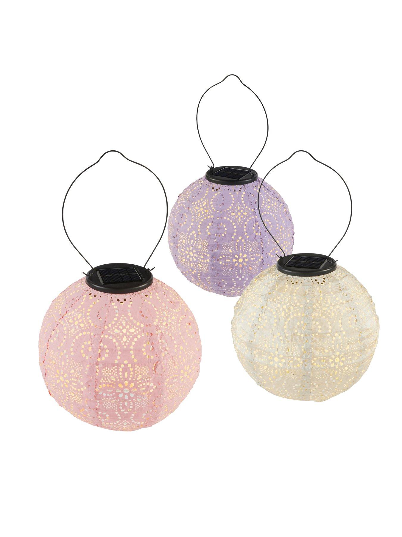 Image 7 of 7 of Lights4Fun 3 Round Pastel Tyvek Hanging Solar Lanterns