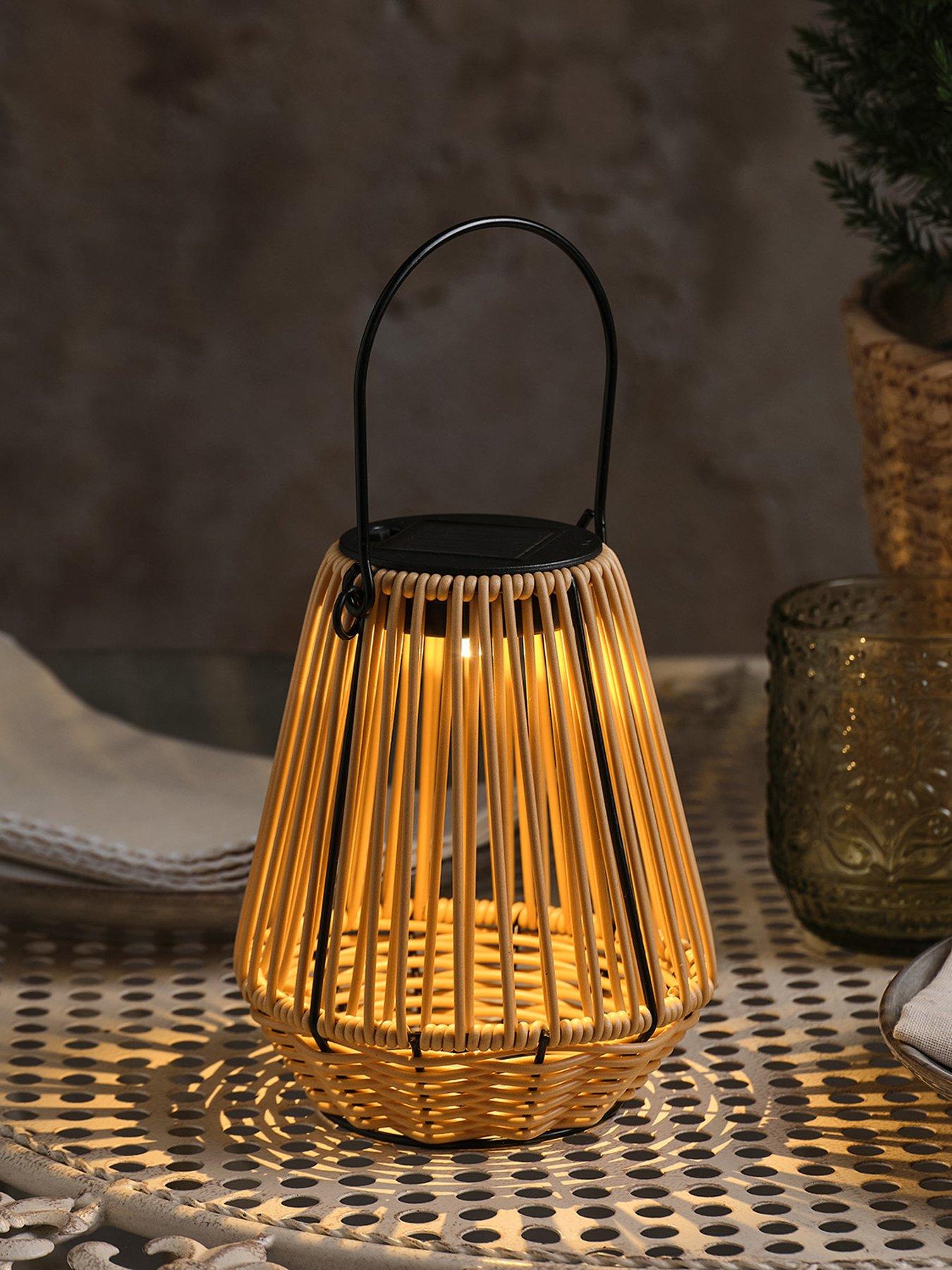 Lights4Fun Solar Wicker Style LED Table Lantern