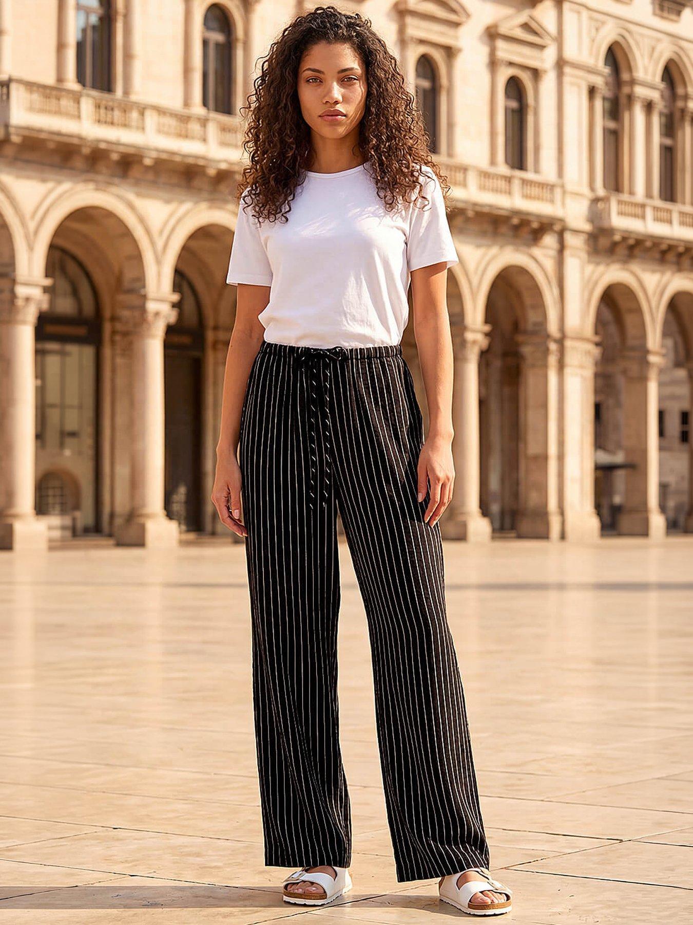Roman Petite Stripe Pull On Stretch Trouser