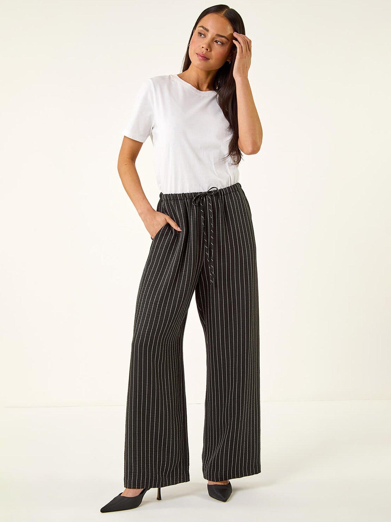 Image 3 of 5 of Roman Petite Stripe Pull On Stretch Trouser