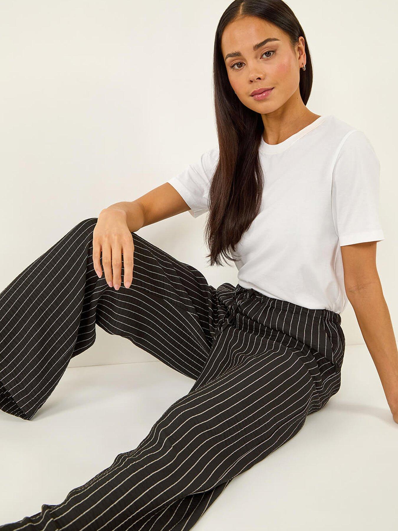 Image 4 of 5 of Roman Petite Stripe Pull On Stretch Trouser