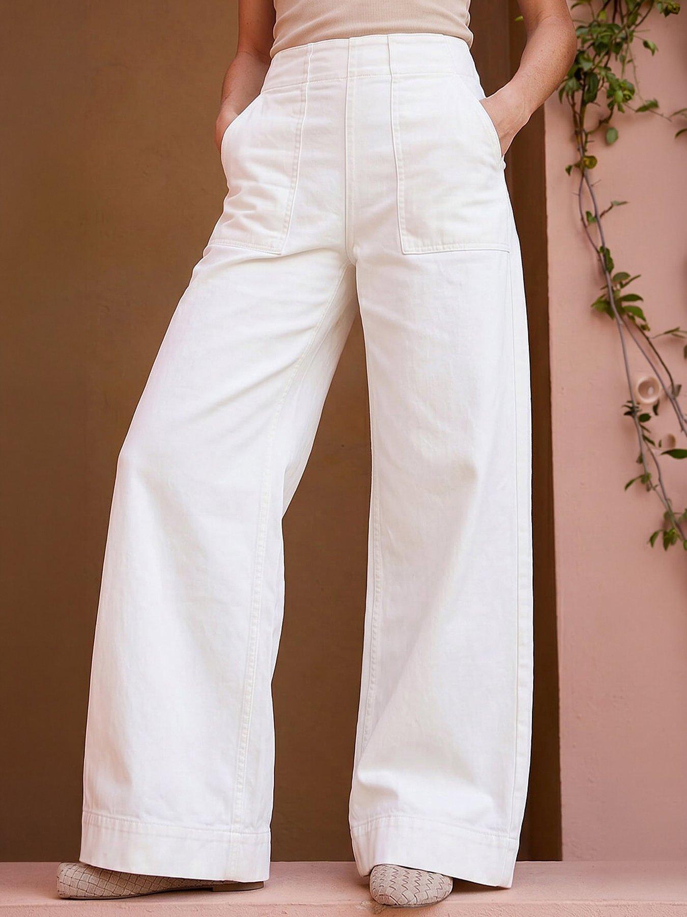 Roman Cotton Stretch Wide Leg Jean, White, Size 20, Women
