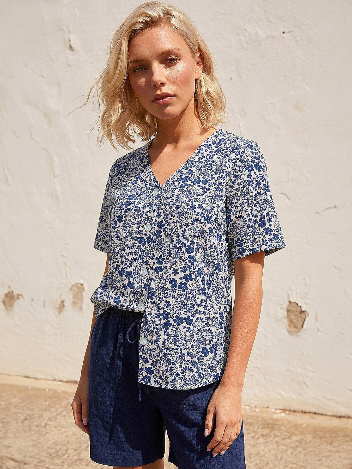 Roman Petite Button Blouse, Blue, Size 18, Women