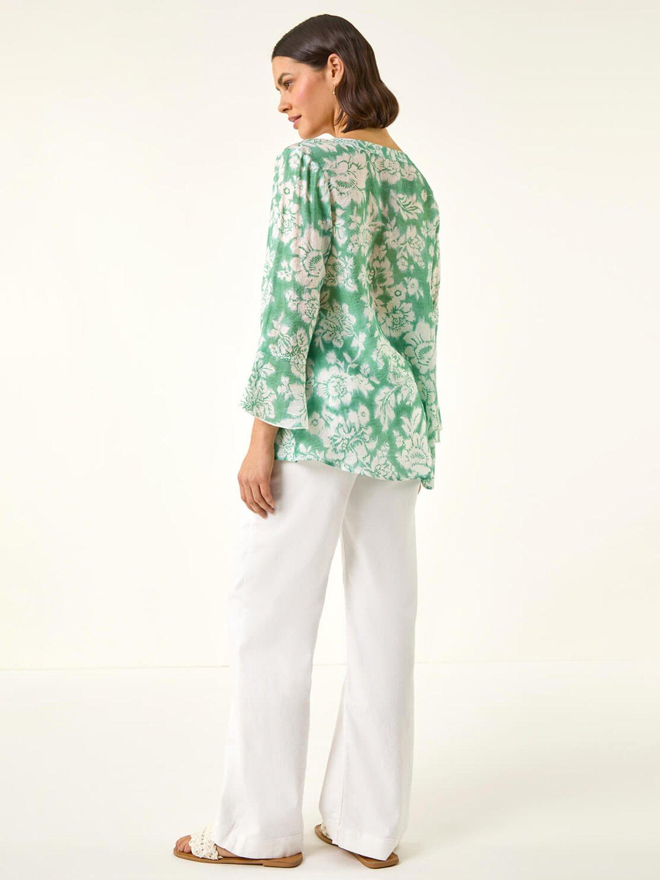 Image 2 of 5 of Roman Floral Print Flare Sleeve Blouse