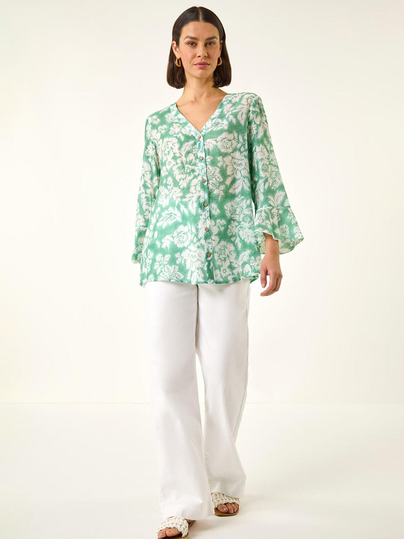 Image 3 of 5 of Roman Floral Print Flare Sleeve Blouse