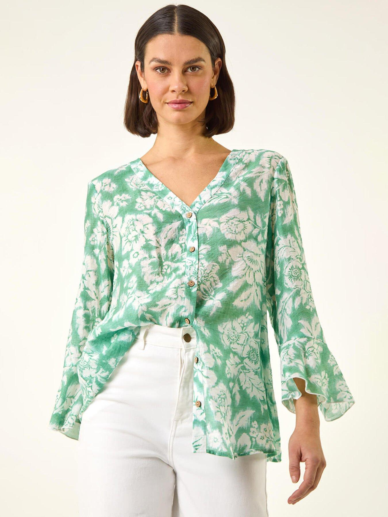 Image 4 of 5 of Roman Floral Print Flare Sleeve Blouse