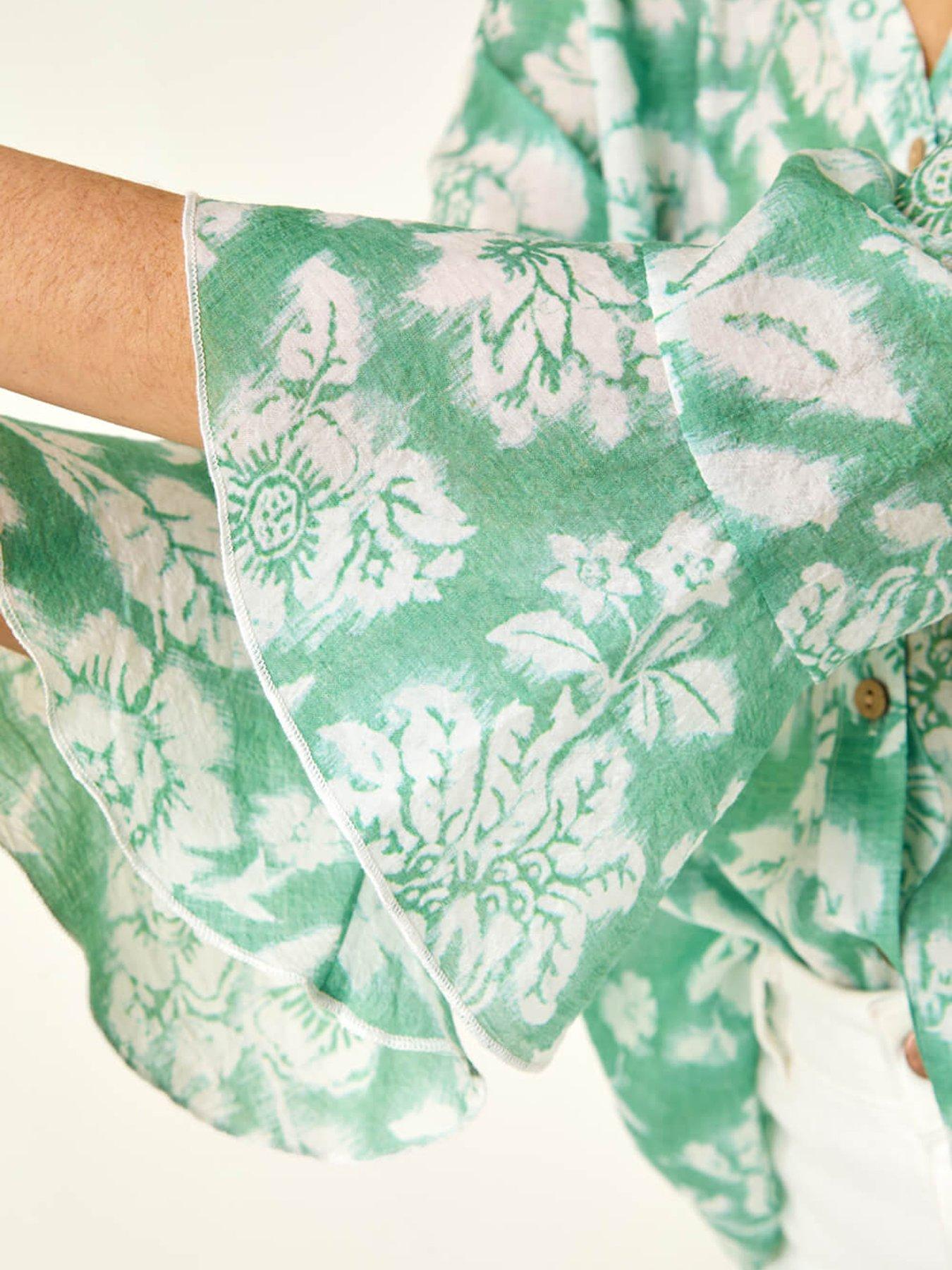 Image 5 of 5 of Roman Floral Print Flare Sleeve Blouse