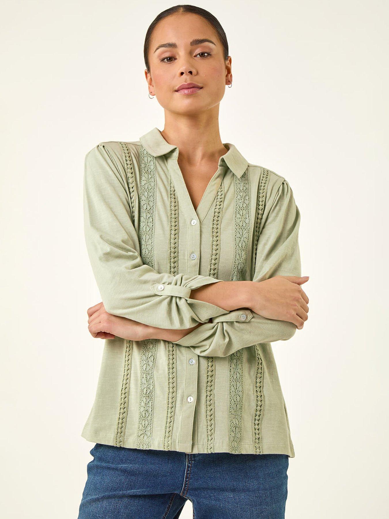 Roman Petite Cotton Lace Trim Blouse